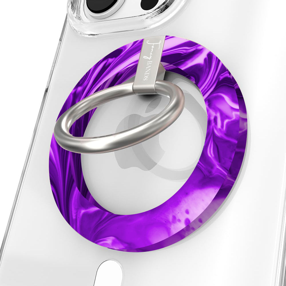 Grape Crush Hold It Fancy MagSafe grip ring with a glossy purple liquid marble swirl design from Fancy Bands