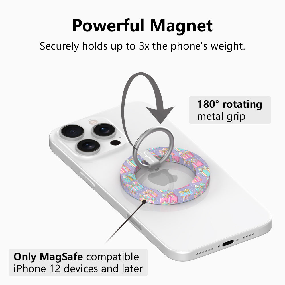 No Peeking, Darling MagSafe grip ring with 180 degree rotating silver ring, holds up to 3x the phone's weight, for MagSafe iPhone 12 and later