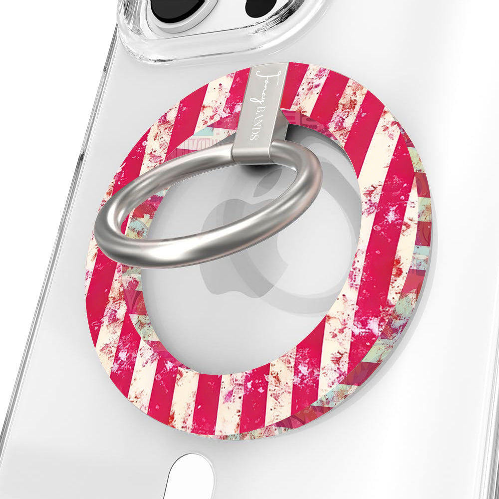 Rebel Wings graffiti butterfly MagSafe phone grip ring with electric blue butterflies, pink and orange paint splatters, and grunge street art design compatible with iPhone and Samsung