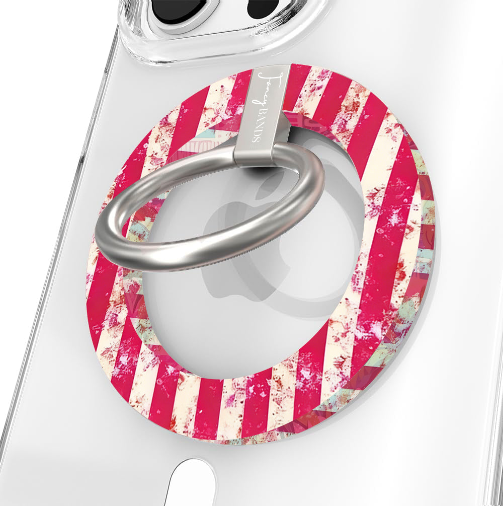 Rebel Wings graffiti butterfly MagSafe phone grip ring with electric blue butterflies, pink and orange paint splatters, and grunge street art design compatible with iPhone and Samsung