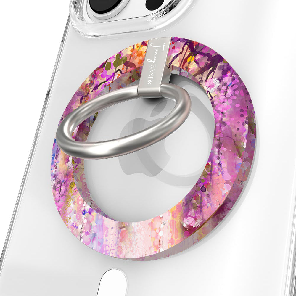 Floral Daydream ethereal purple and pink watercolor petal pattern MagSafe phone grip ring compatible with iPhone and Samsung