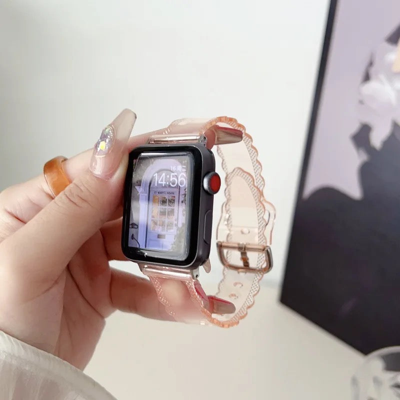 Petal Edge Clear Silicone Sport Band For Apple Watch Multiple Colors Available — Clear Jelly Finish: Made from soft, translucent silicone with a jelly-like texture, providing a lightweight and comf...