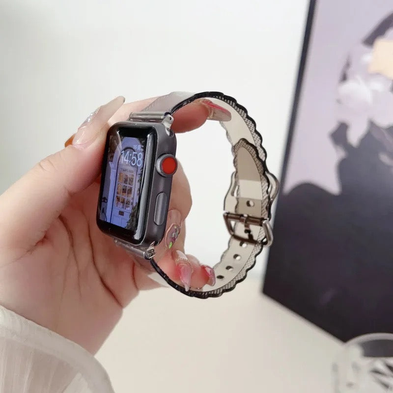 Petal Edge Clear Silicone Sport Band For Apple Watch Multiple Colors Available — Clear Jelly Finish: Made from soft, translucent silicone with a jelly-like texture, providing a lightweight and comf...
