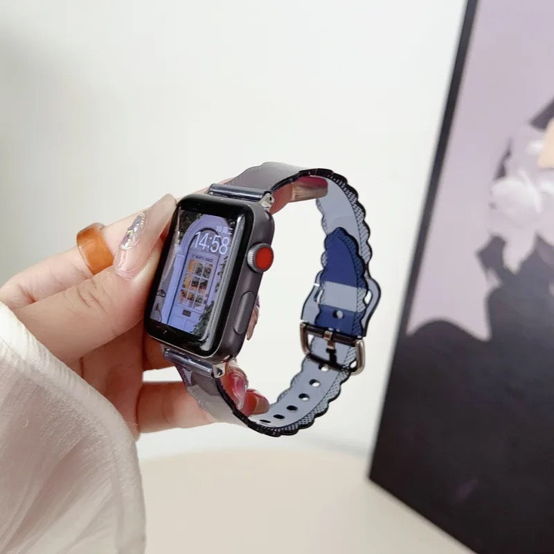Petal Edge Clear Silicone Sport Band For Apple Watch Multiple Colors Available — Clear Jelly Finish: Made from soft, translucent silicone with a jelly-like texture, providing a lightweight and comf...