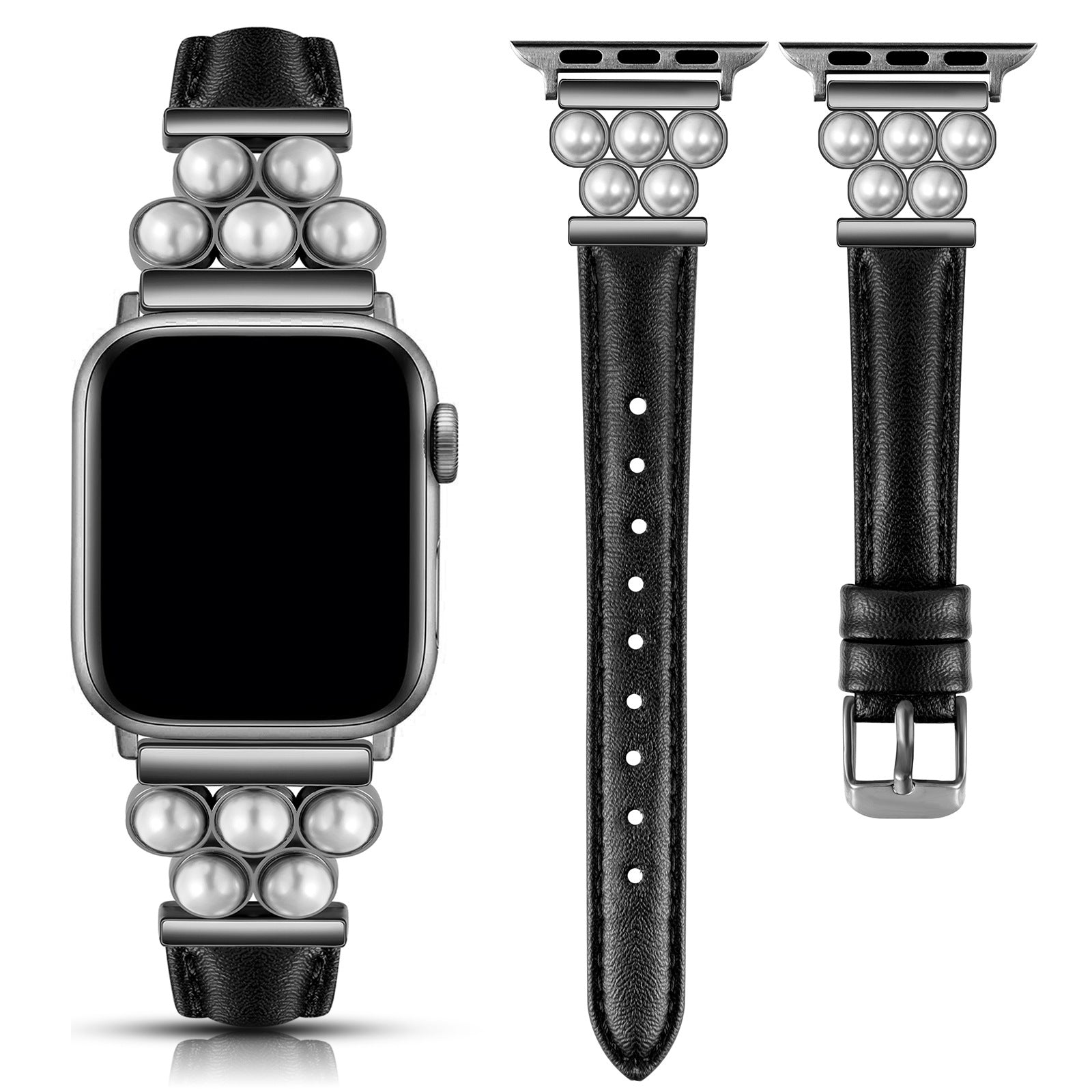 Pearled Up Leather Band For Apple Watch Two Colors Available