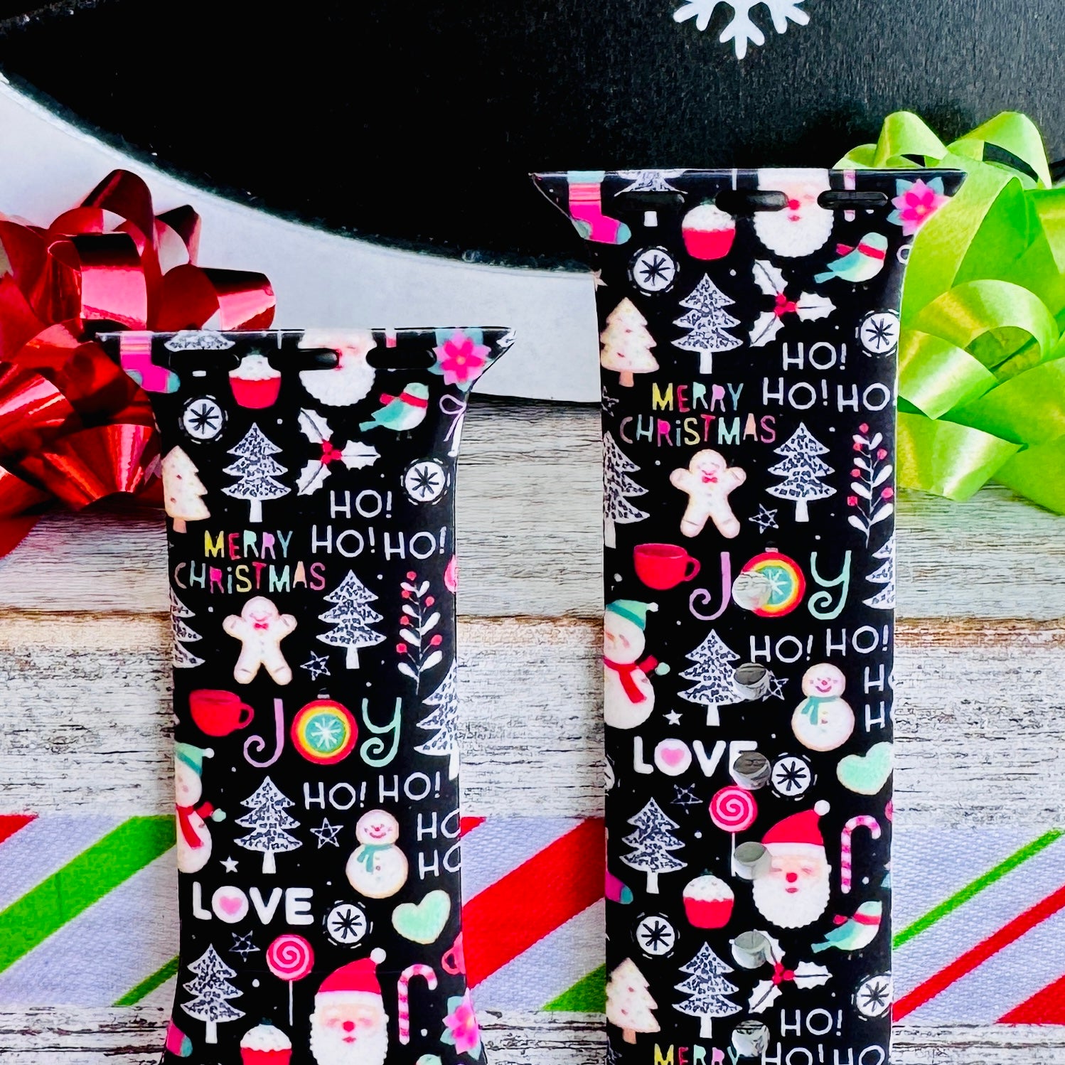 silicone apple watch strap closeup – jolly wrist-mas festive typography and holiday icons