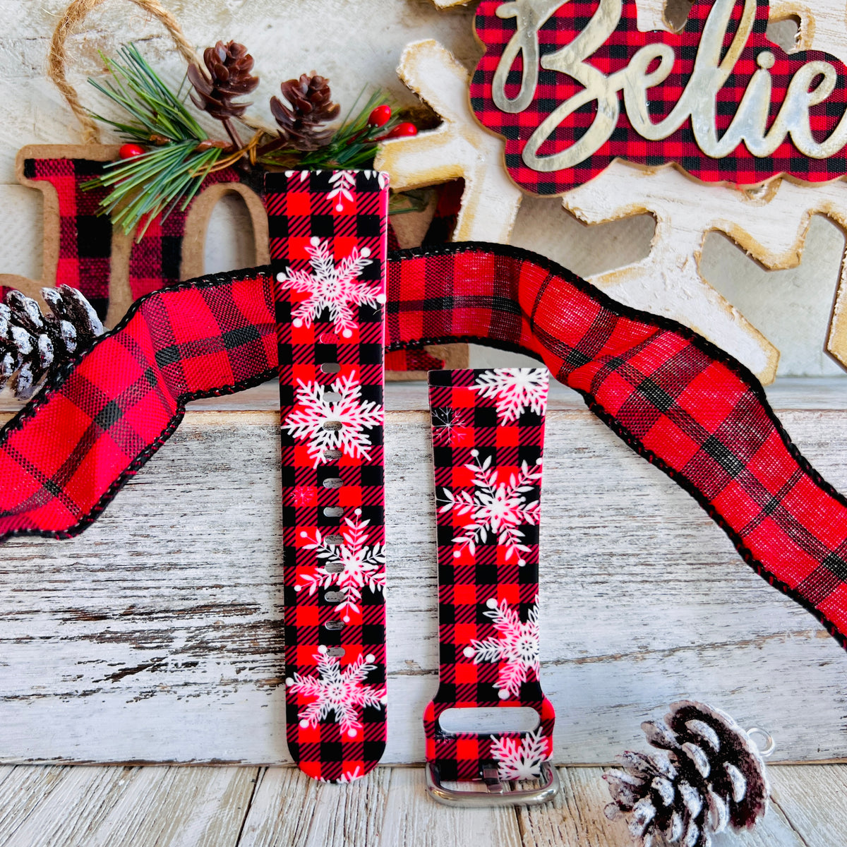 Buffalo Plaid Snowflake Print Silicone Band For Fitbit Versa 3/4/Sense