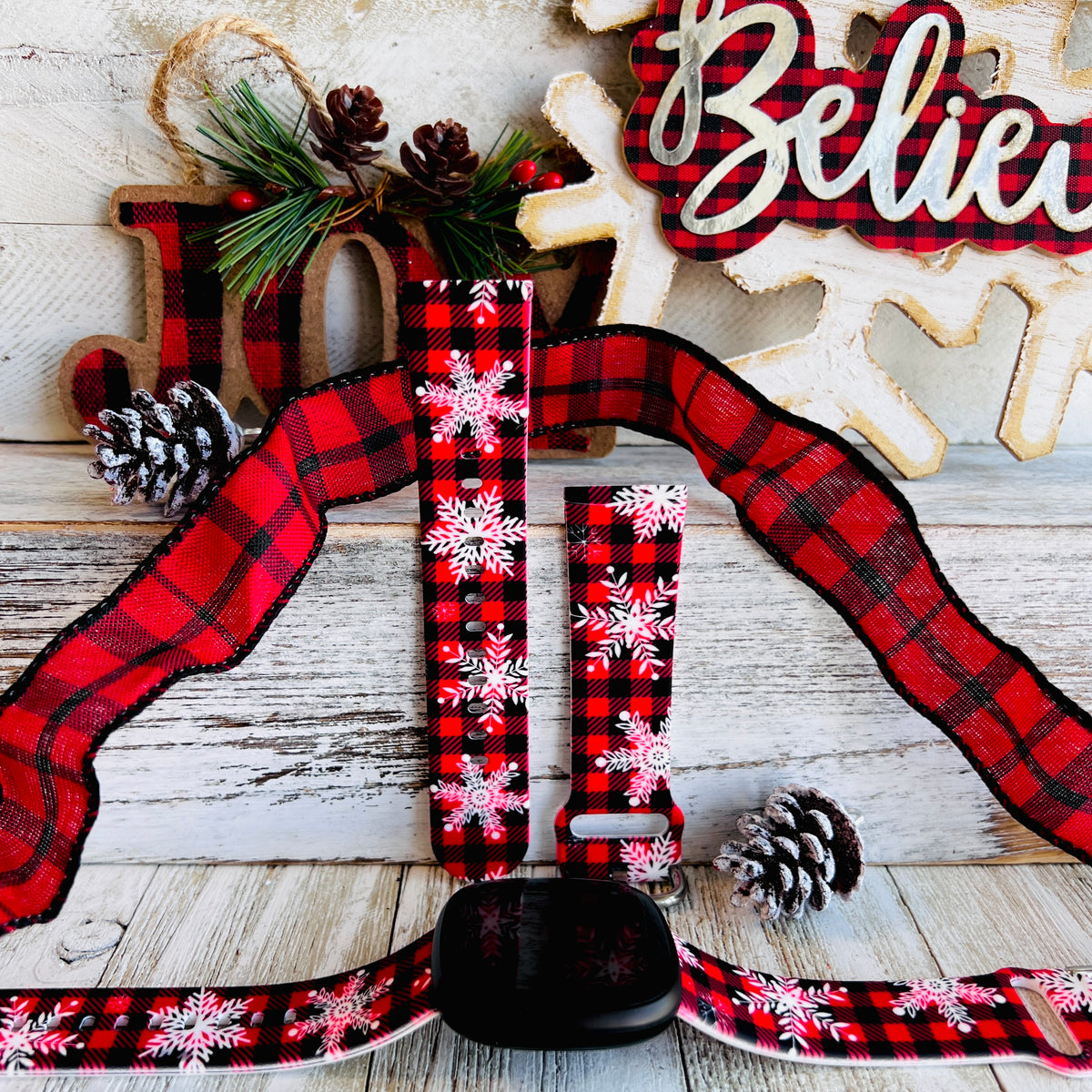 Buffalo Plaid Snowflake Print Silicone Band For Fitbit Versa 3/4/Sense