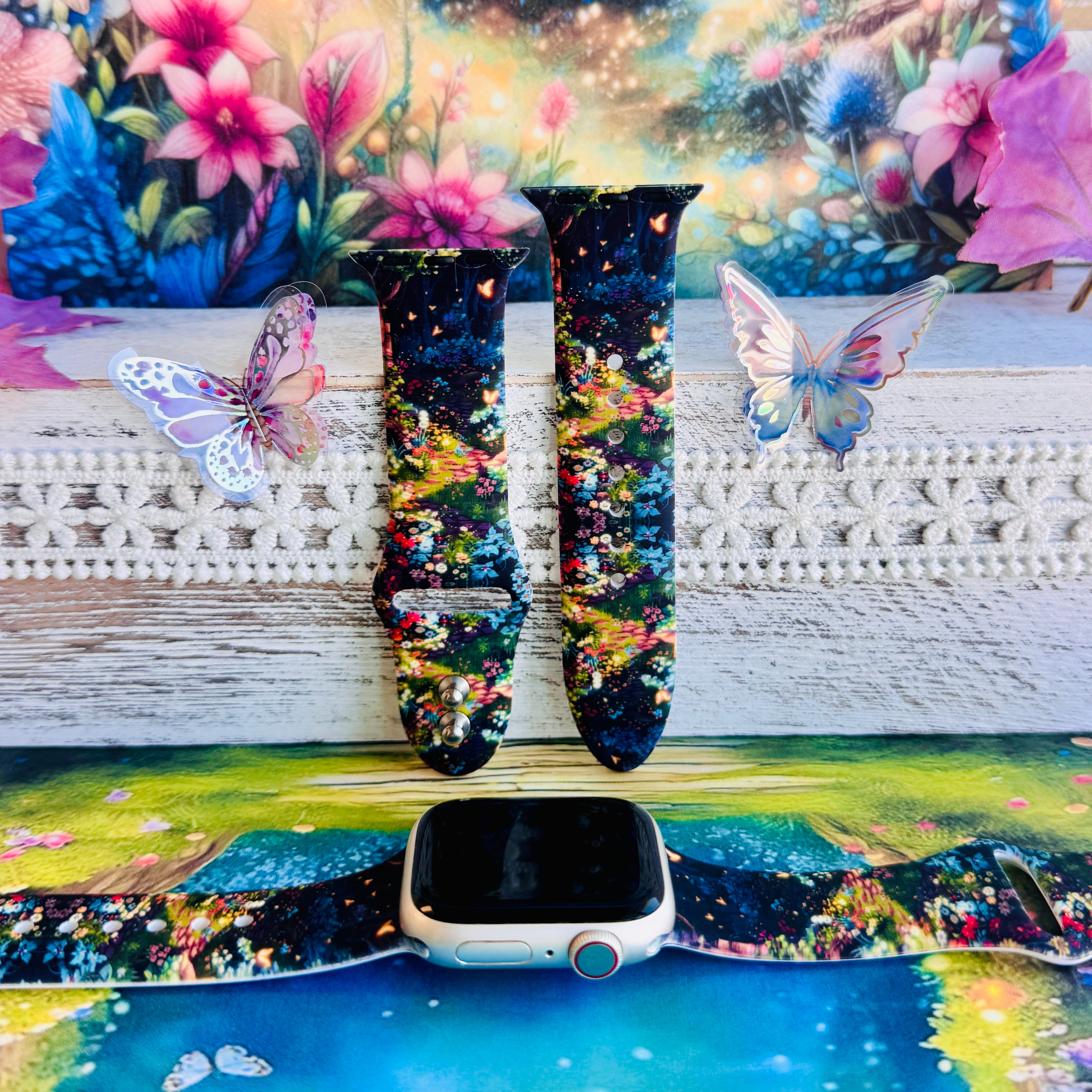Mystic Garden Print Silicone Band For Apple Watch ù Mystic Garden ù Silicone Band for Apple Watch ùš Step into the shimmer.