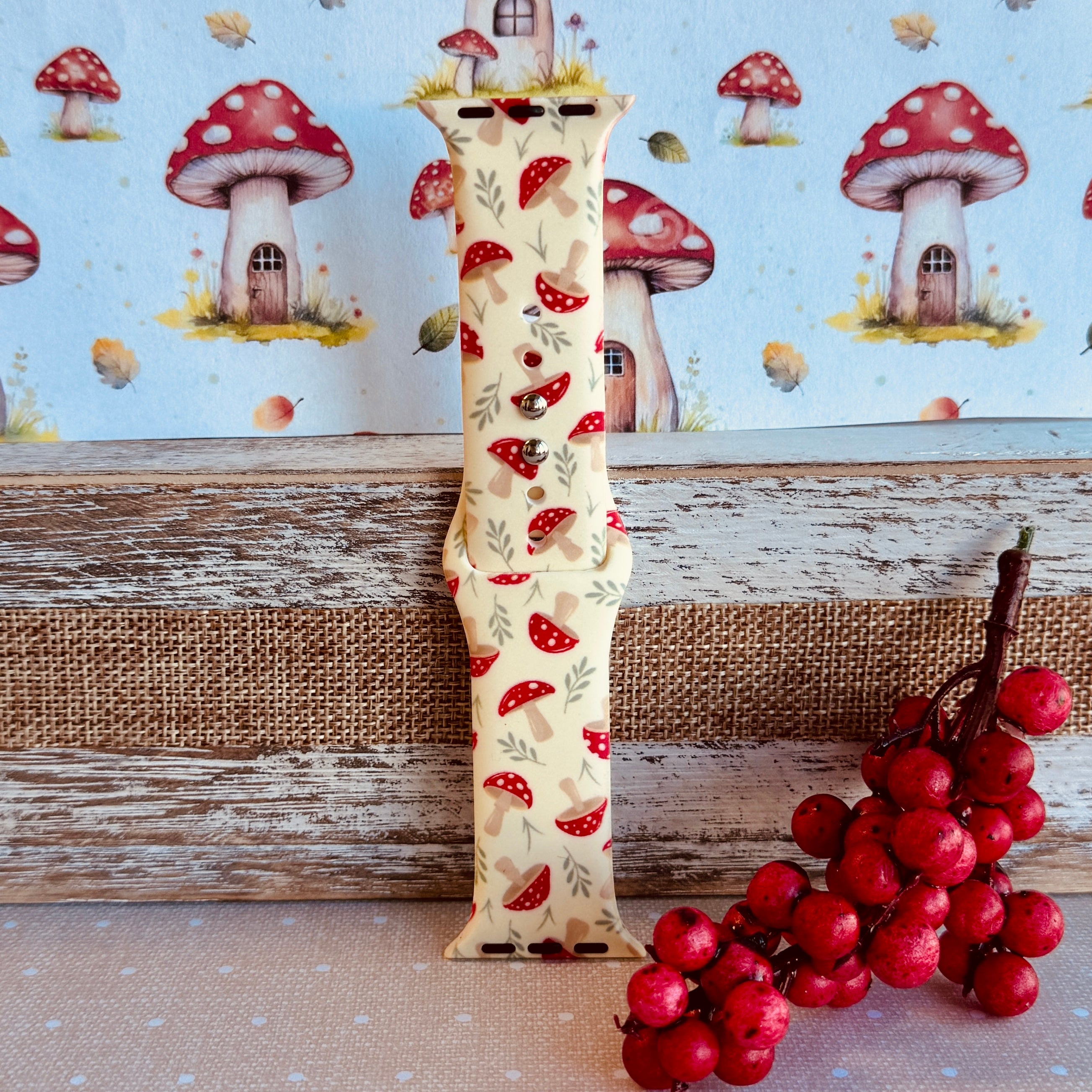 Mushroom Meadow Print Silicone Band For Apple Watch