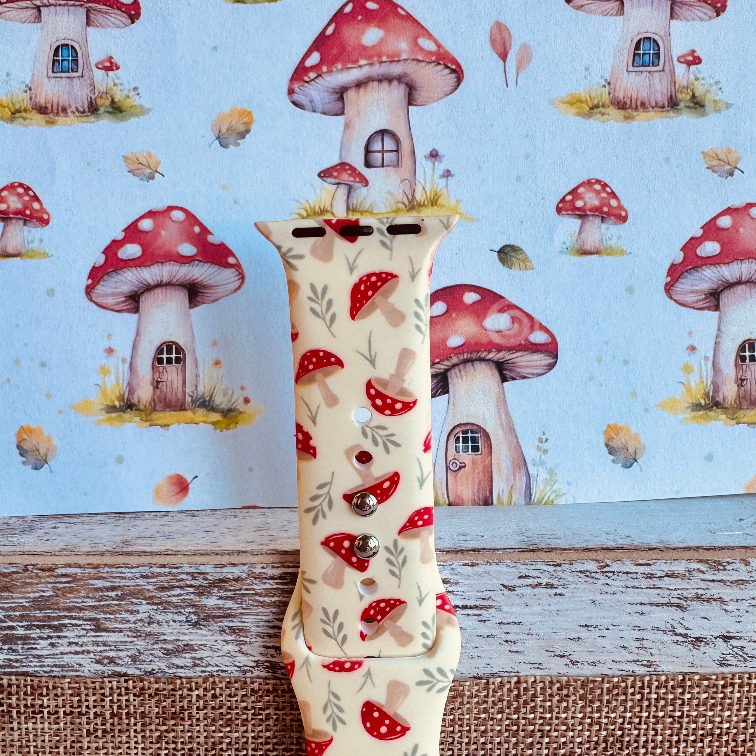 Mushroom Meadow Print Silicone Band For Apple Watch