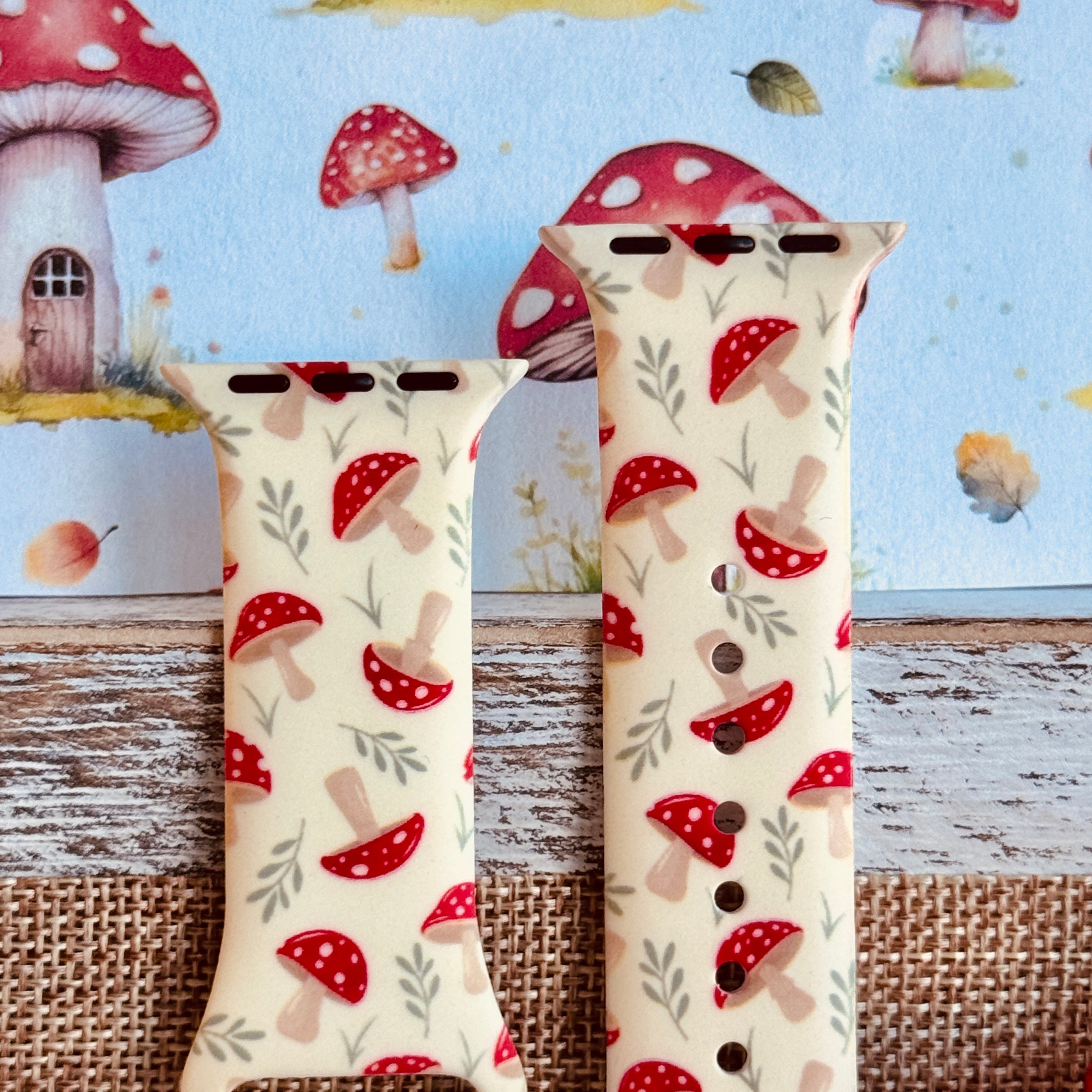 Mushroom Meadow Print Silicone Band For Apple Watch