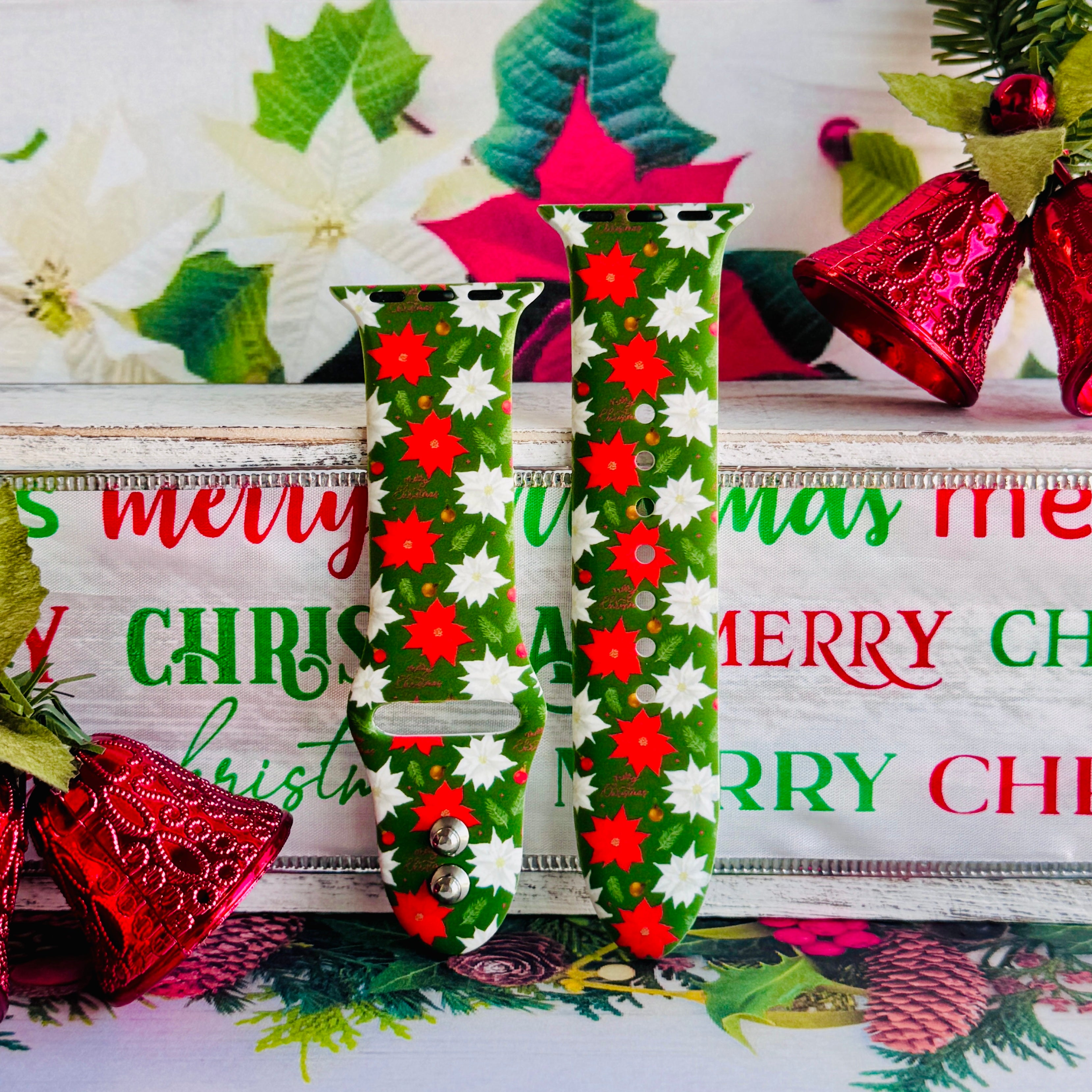 Elegant poinsettia Apple Watch band perfect for Christmas dinners and formal holiday events