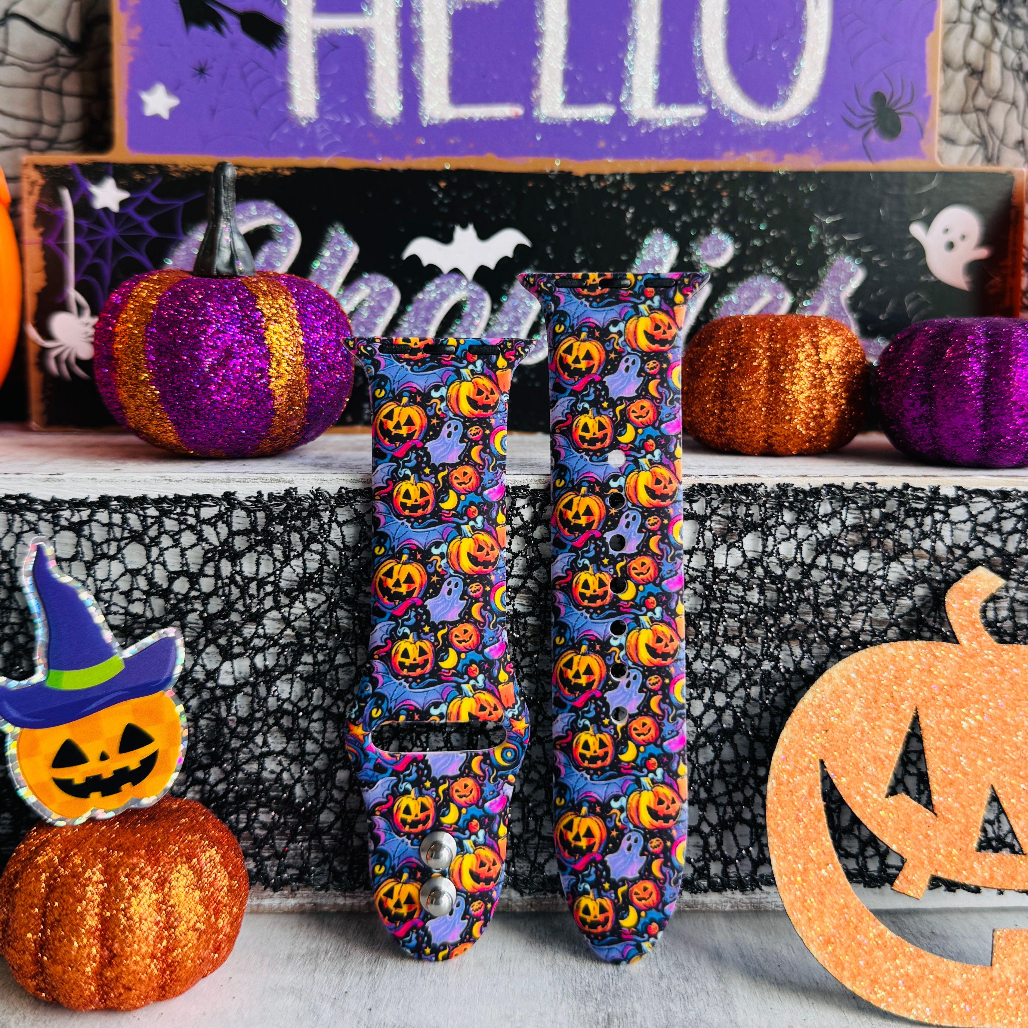 apple watch band jack-o-lantern jive – quick-swap connectors, s/m and m/l sizes