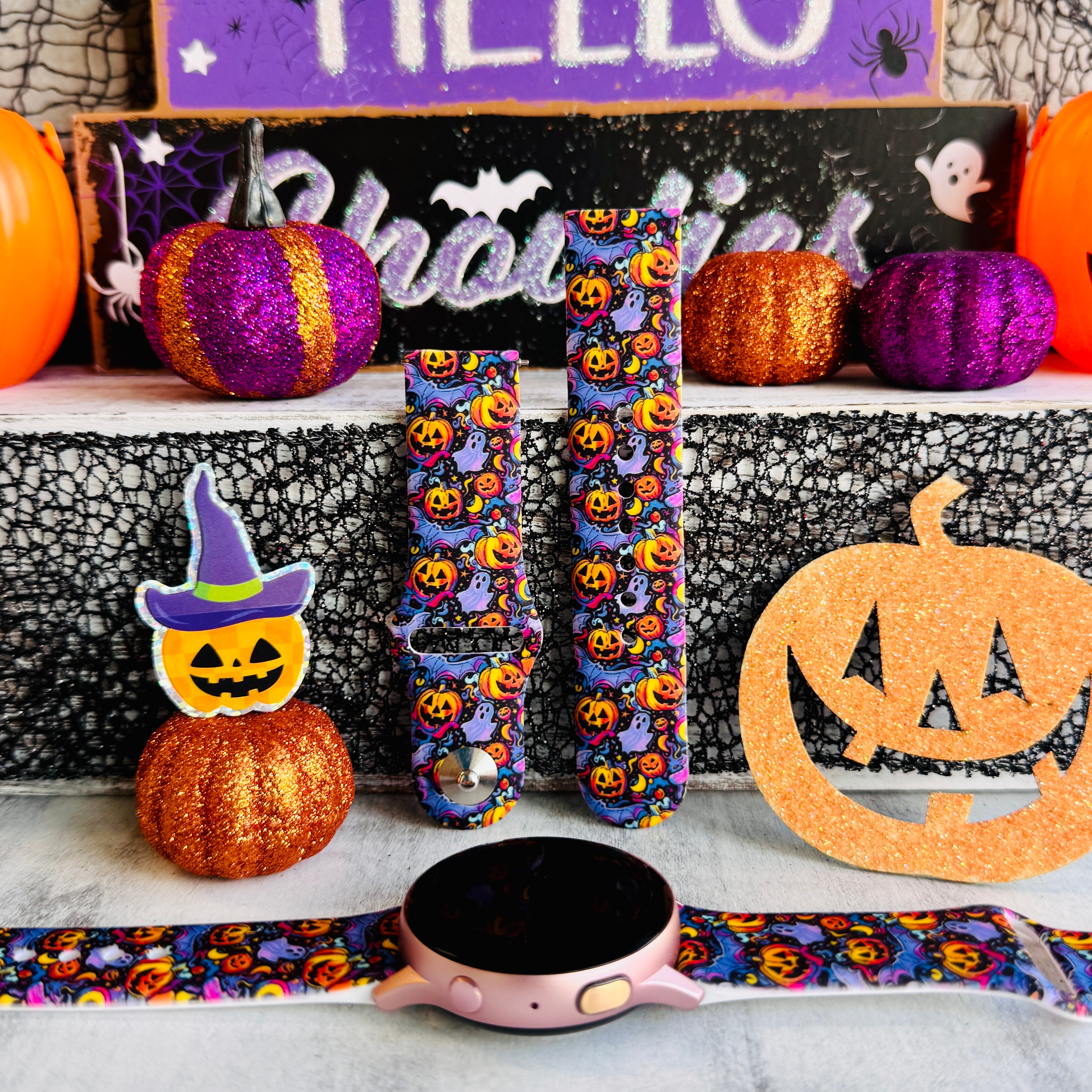 jack o lantern jive samsung galaxy watch band 20mm silicone halloween print