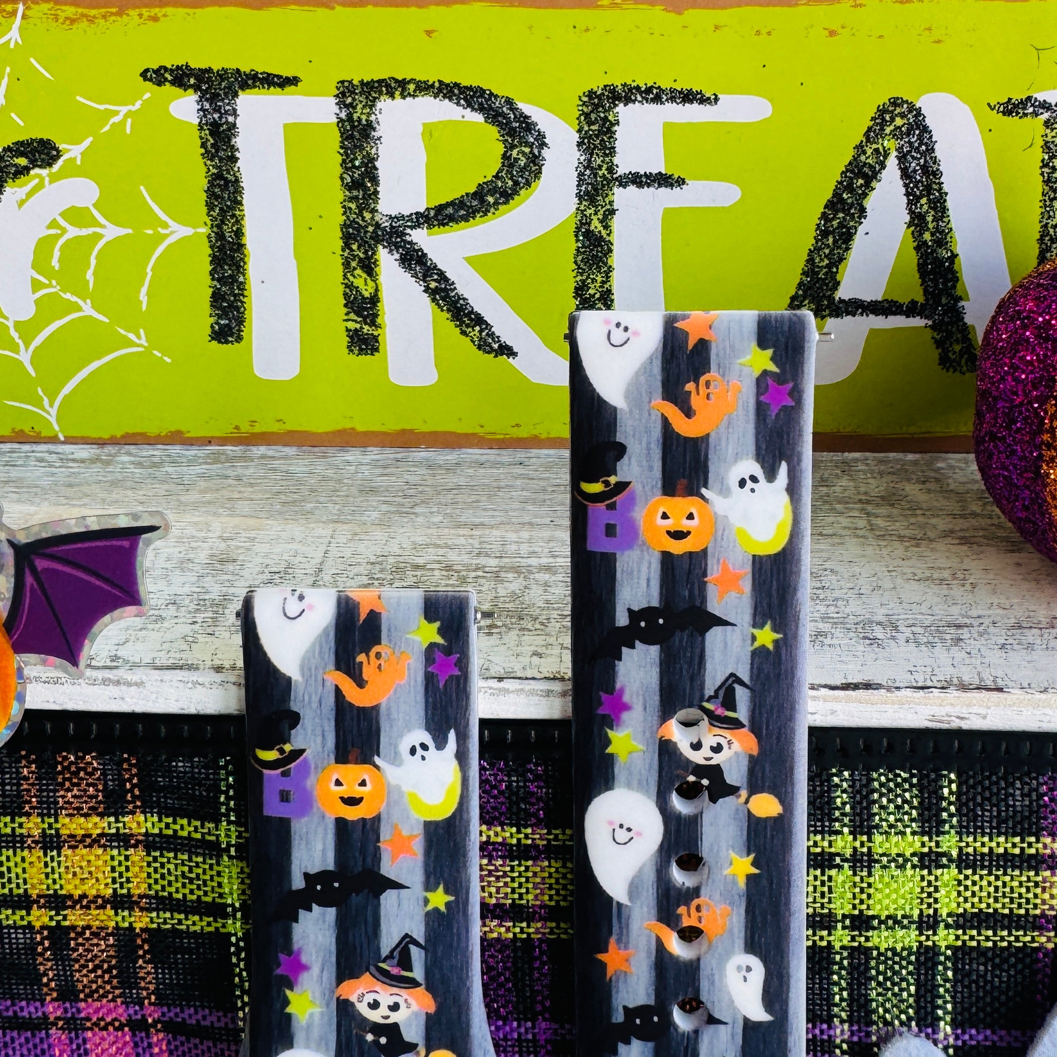 halloween galaxy watch strap with friendly ghosts and pumpkins 20mm