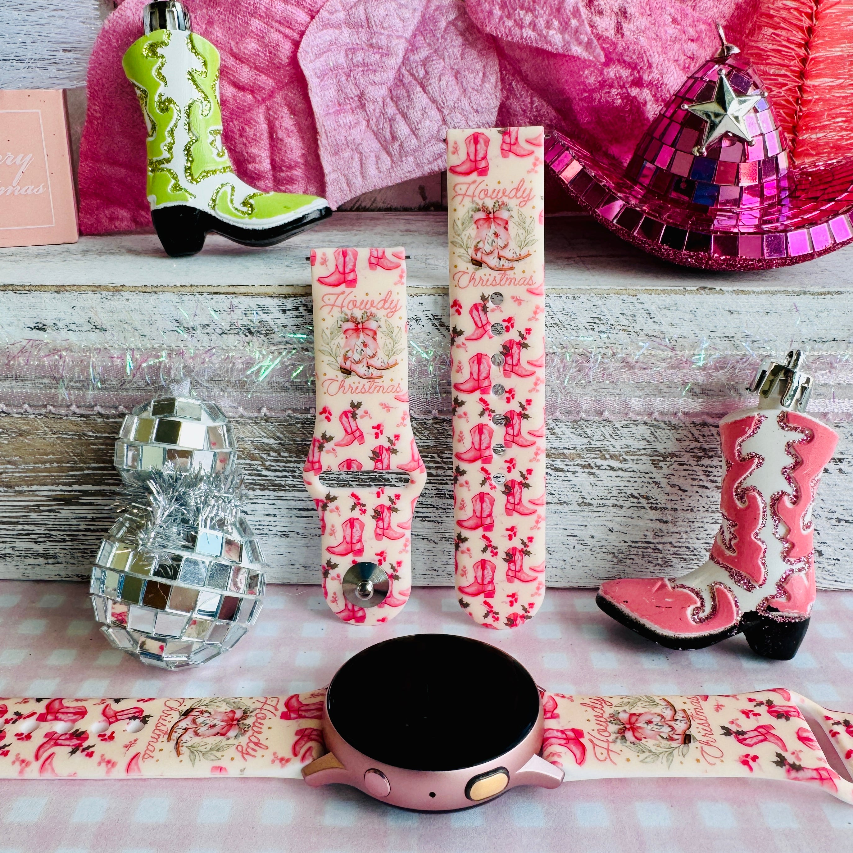 howdy holidays samsung galaxy watch band 20mm silicone western christmas print