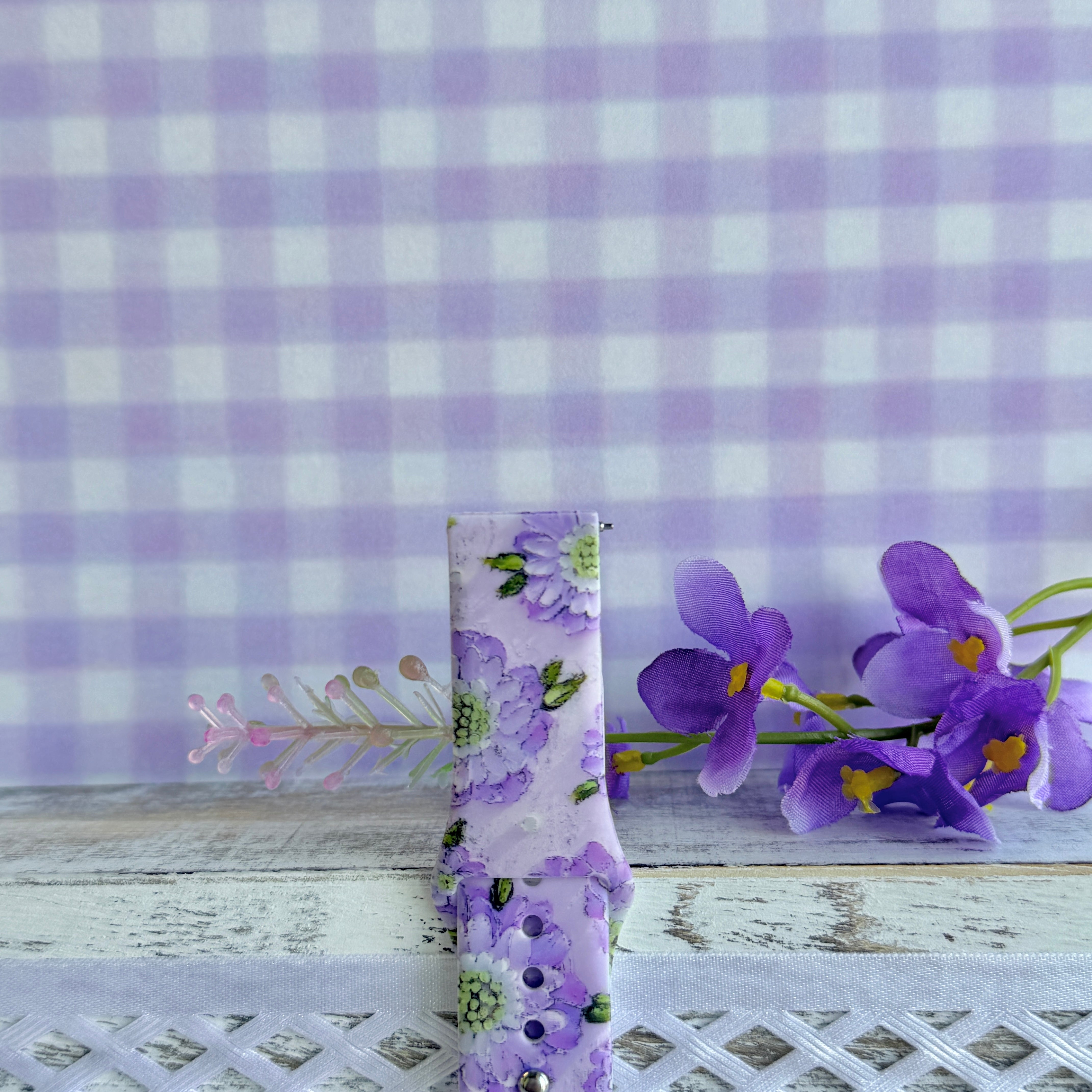 Purple Wildflower Print Silicone Band For Samsung Watch â ⨠Features Washable & sweat-ready â easy-clean silicone for gym, swim, and daily life.