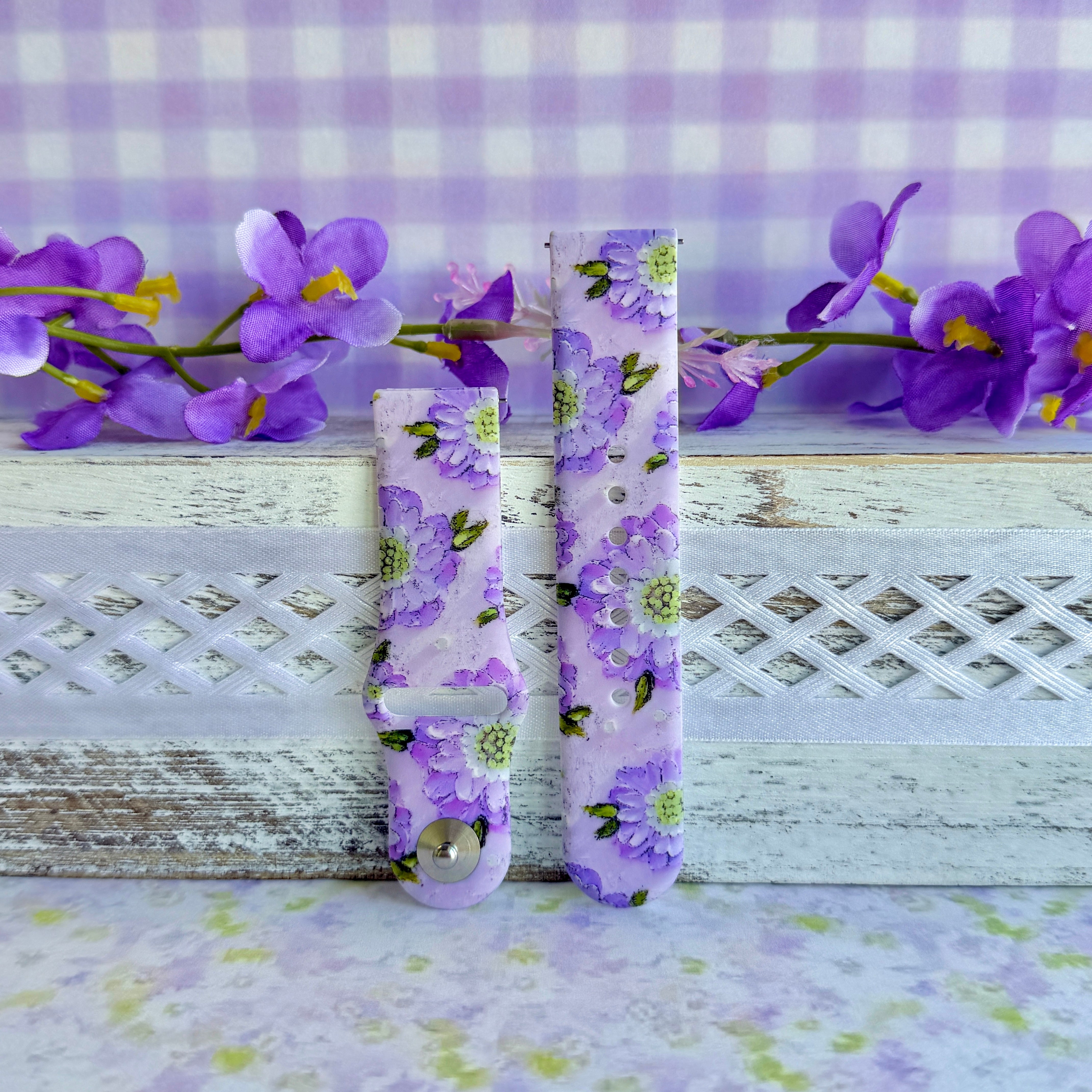 Purple Wildflower Print Silicone Band For Samsung Watch â ⨠Features Washable & sweat-ready â easy-clean silicone for gym, swim, and daily life.