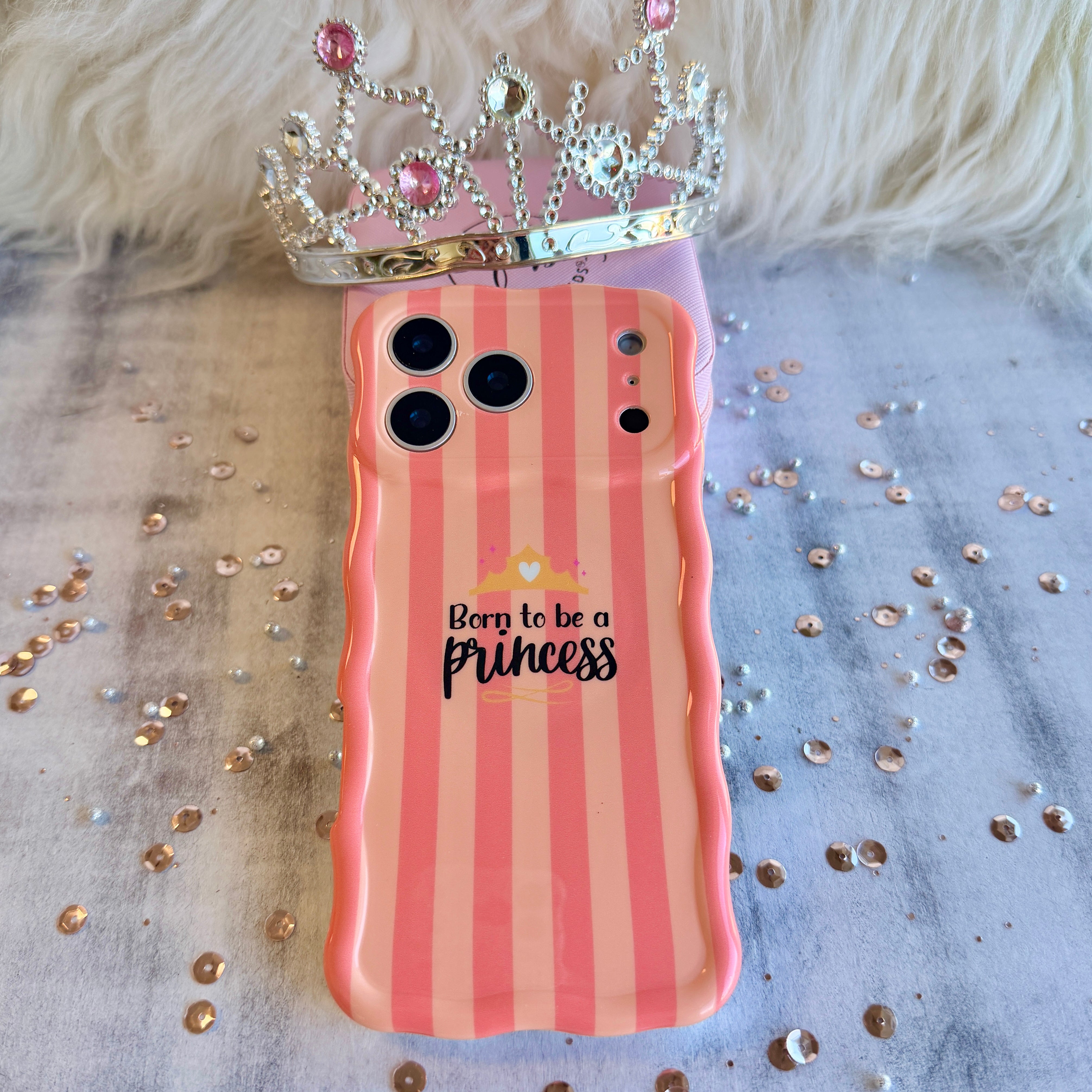 Princess Vibes MagSafe iPhone case with pink stripes and Born to be a Princess by Fancy Bands