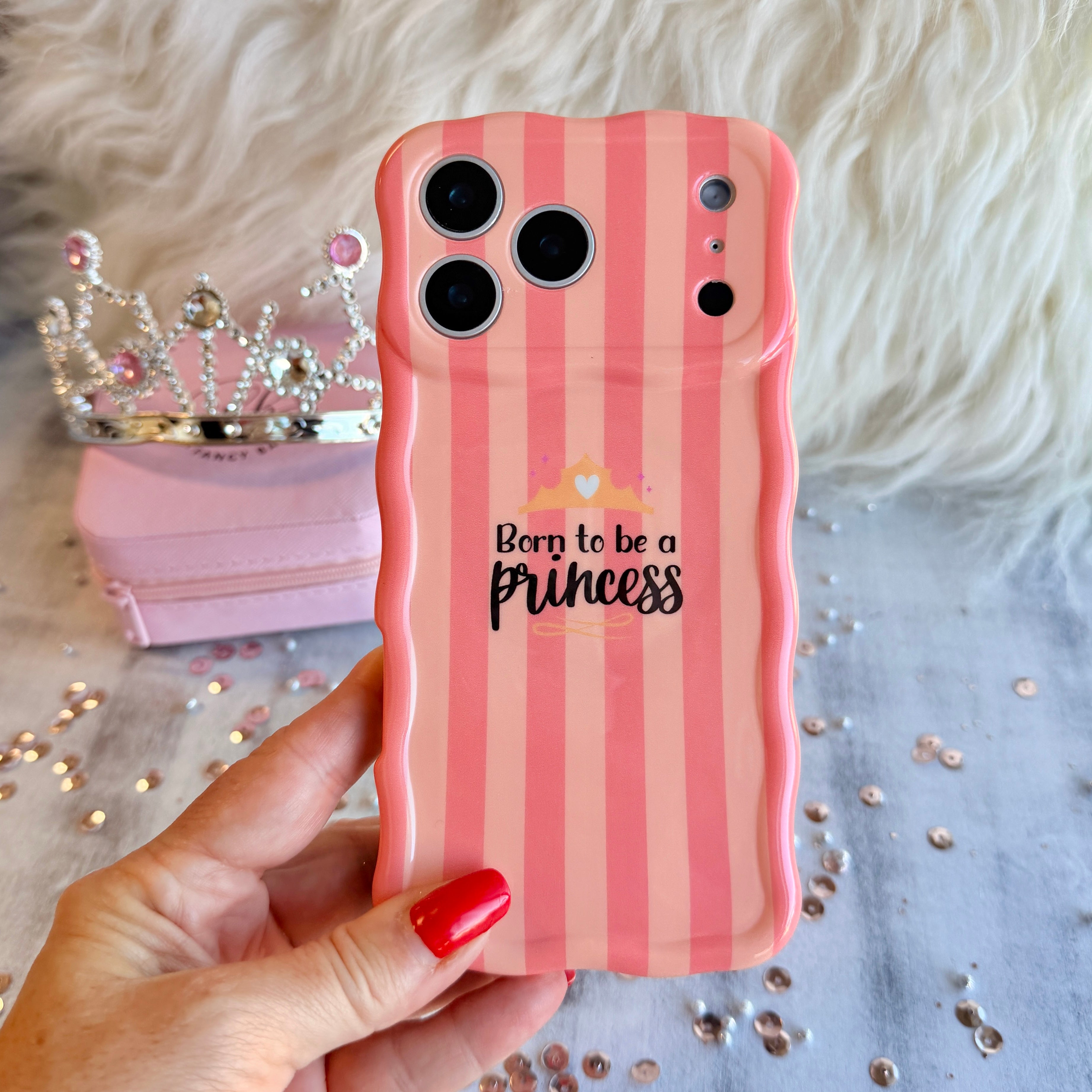 Princess Vibes MagSafe iPhone case with pink stripes and Born to be a Princess by Fancy Bands