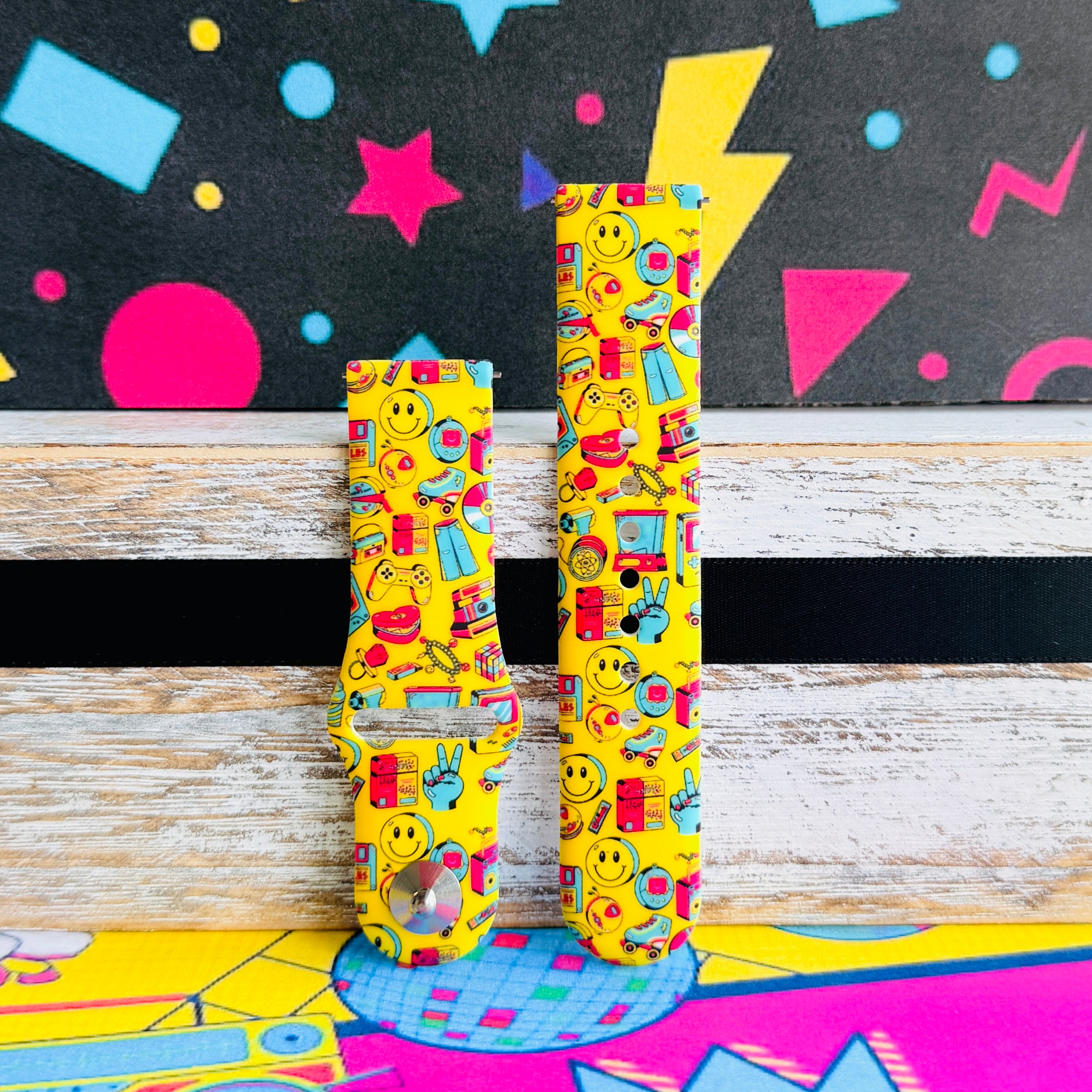 Oops It's the 90's yellow retro 90s print silicone band for Samsung Galaxy Watch from Fancy Bands