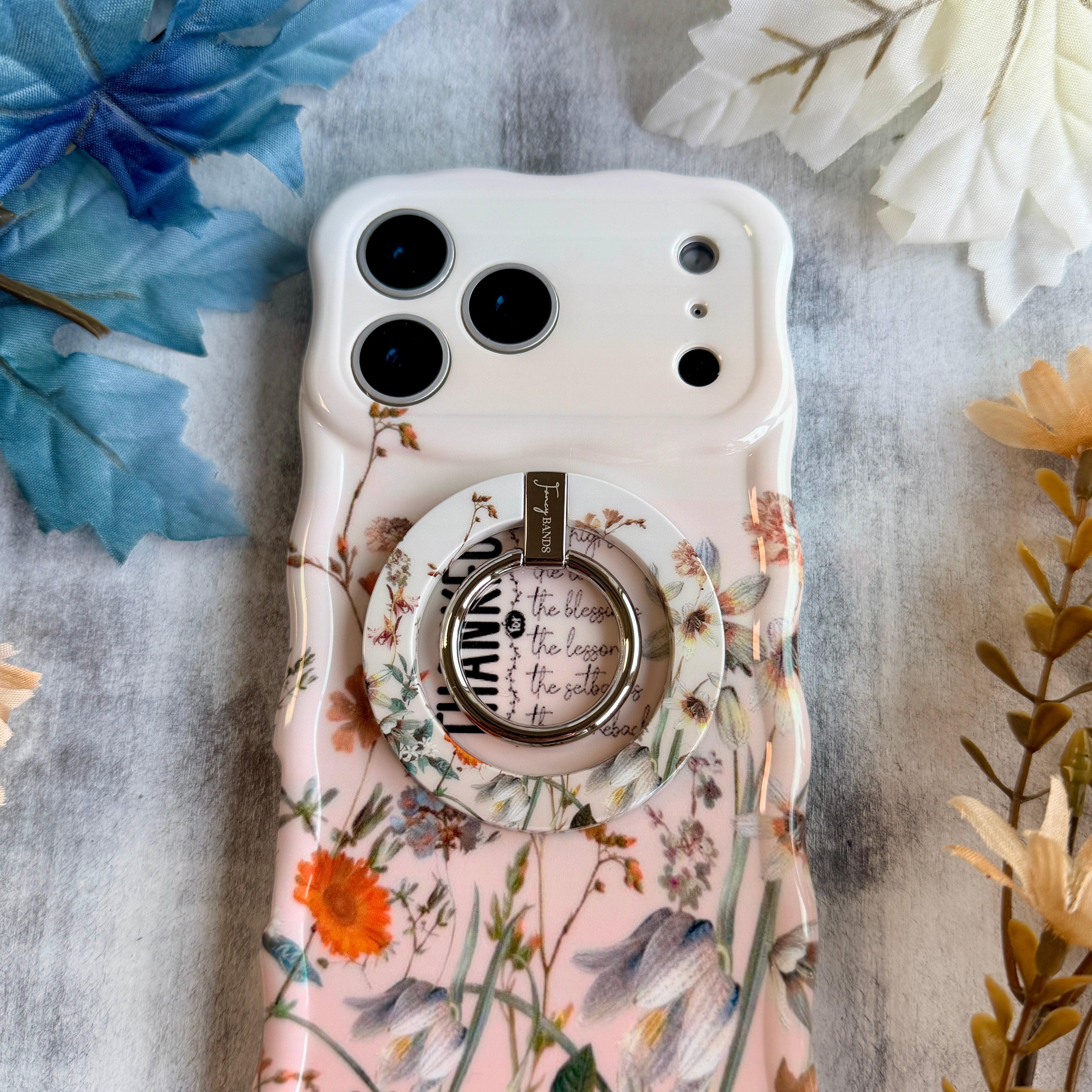 Harvest Grace vintage floral pattern MagSafe phone grip ring and stand compatible with iPhone and Samsung