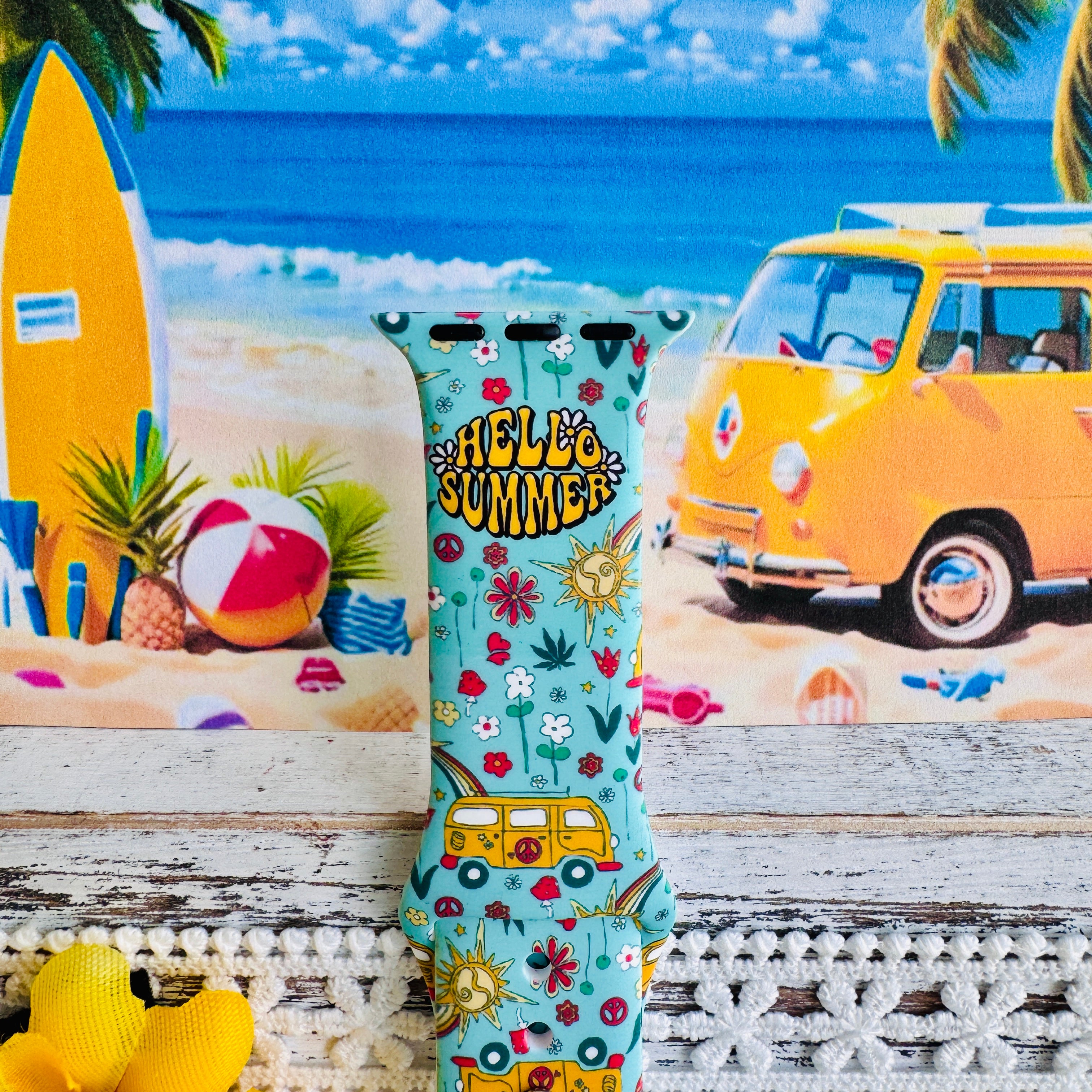 Beach Bus Babe Print Silicone Band For Apple Watch