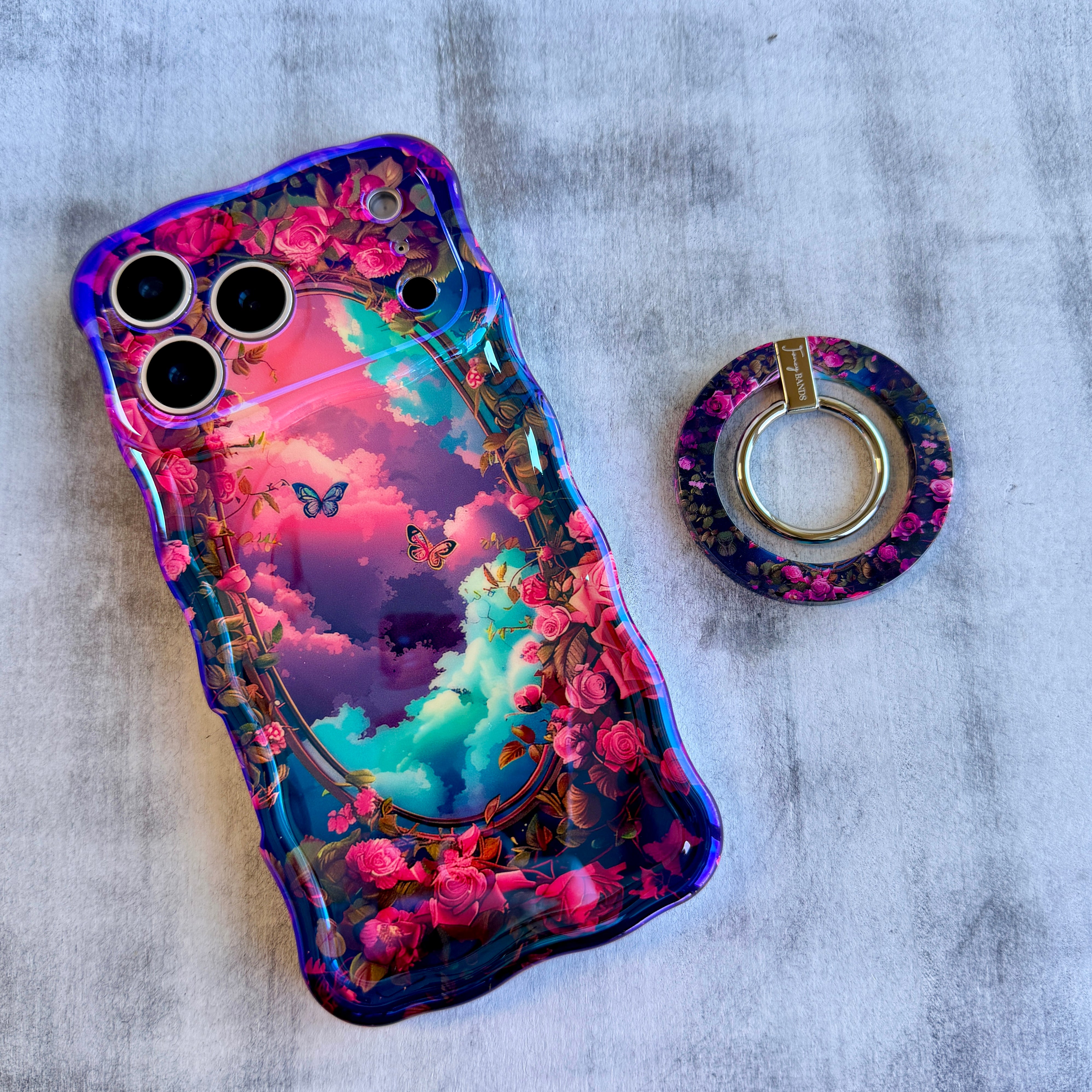 Enchanted Skies floral MagSafe phone grip ring matching the Enchanted Skies phone case pattern compatible with iPhone