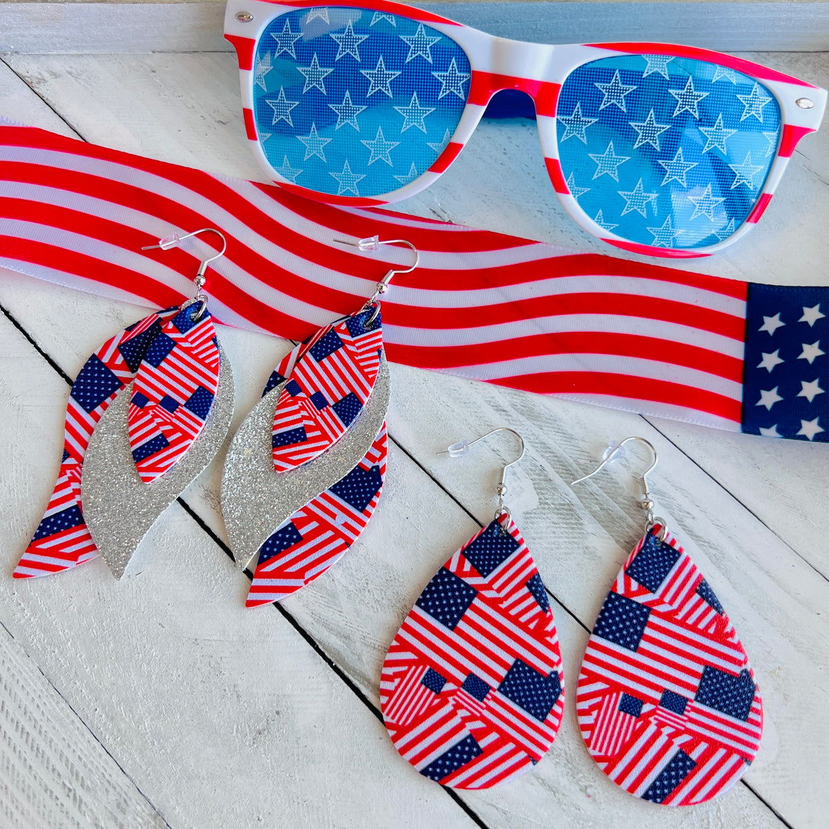 American Flag Faux Leather Teardrop Ear Bling Two Styles Available