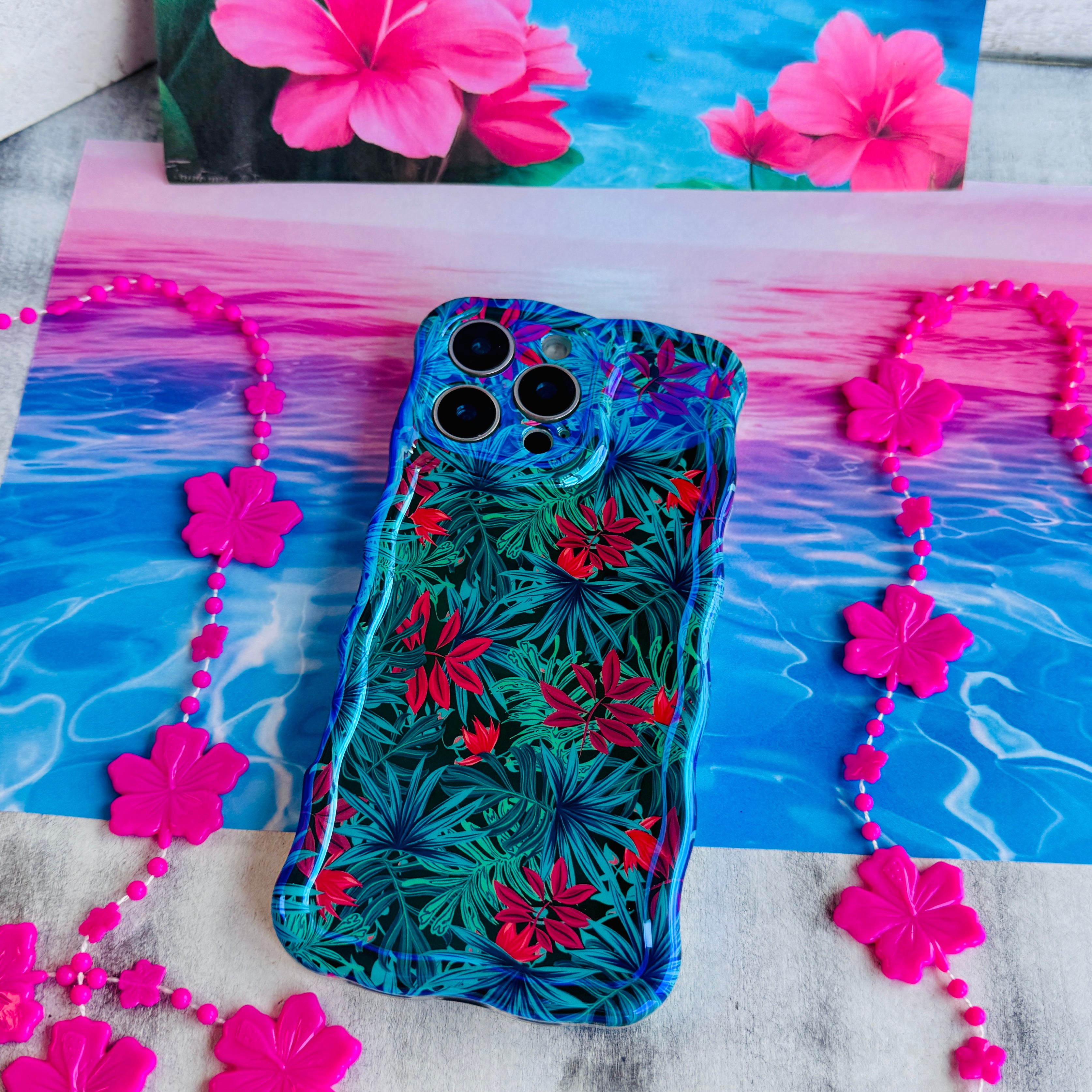 Phone case with floral design on a colorful background