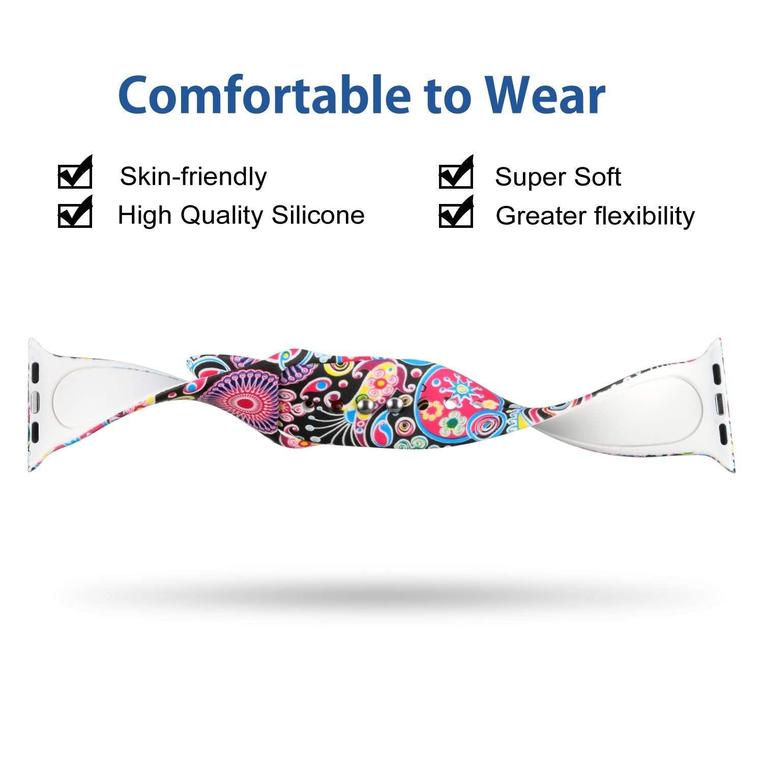 Colorful Paisley Black Print Silicone Band For Apple Watch - Fancy Bands