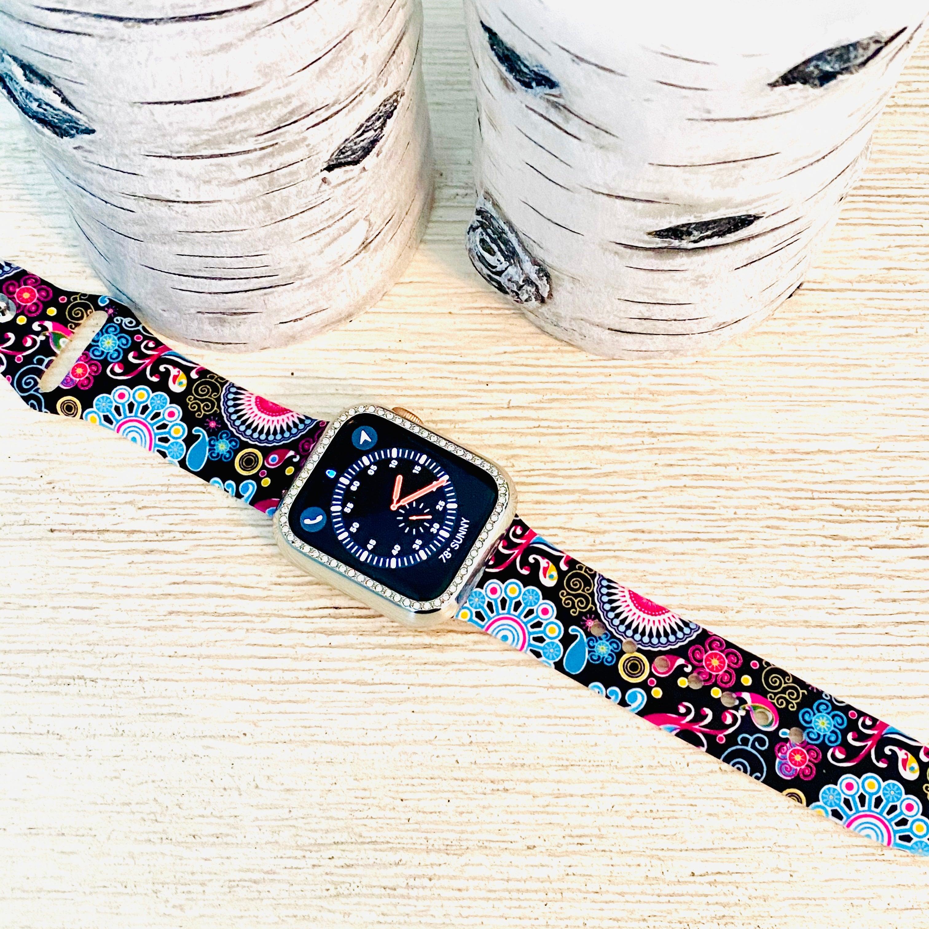 Colorful Paisley Black Print Silicone Band For Apple Watch - Fancy Bands
