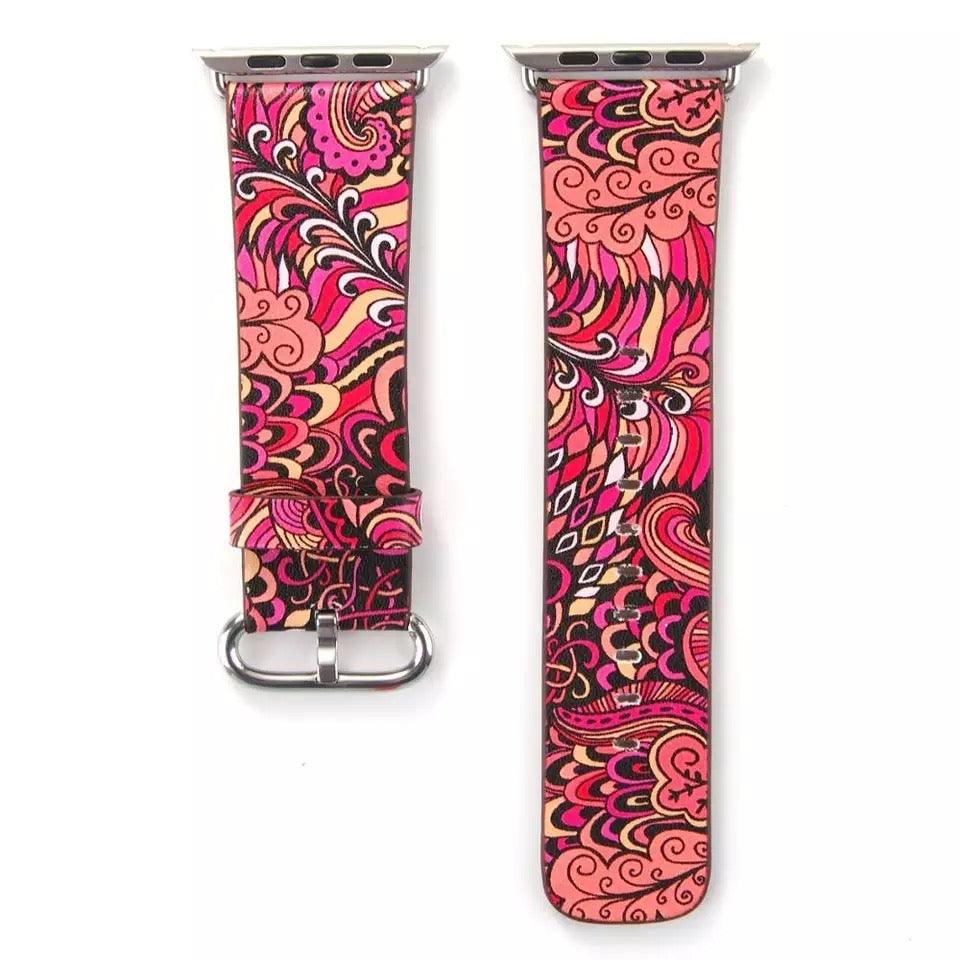 Fancy Paisley Print Leather Bands For Apple Watch Multiple Colors Available - Fancy Bands
