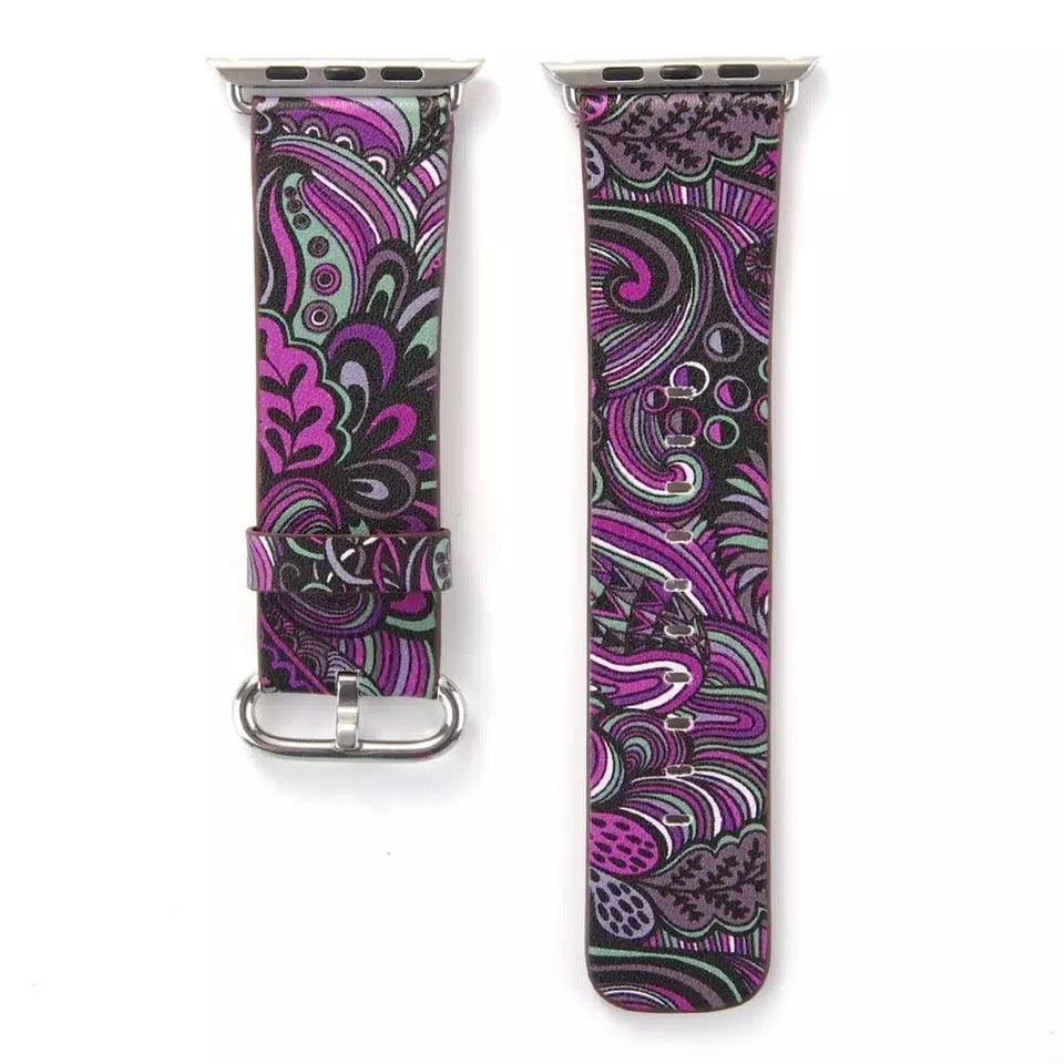 Fancy Paisley Print Leather Bands For Apple Watch Multiple Colors Available - Fancy Bands