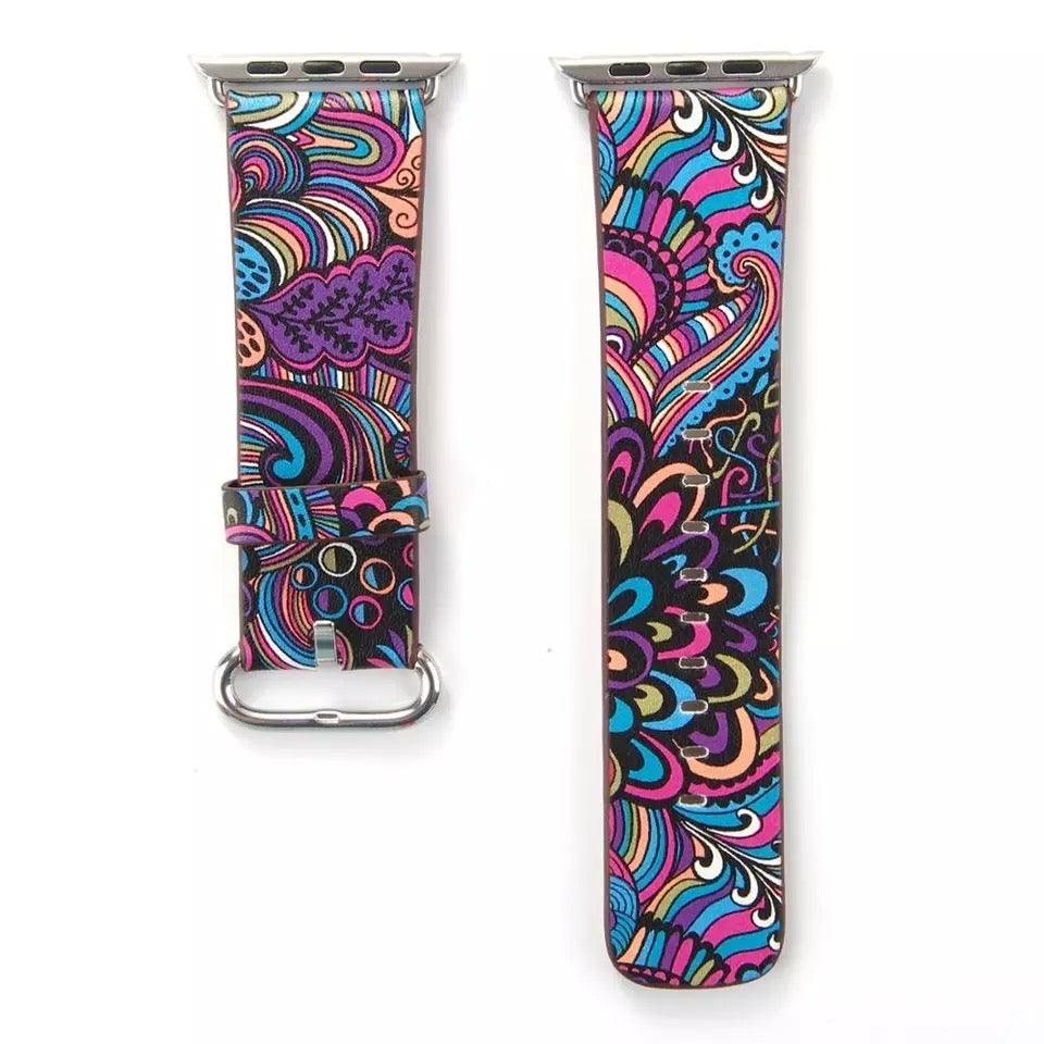 Fancy Paisley Print Leather Bands For Apple Watch Multiple Colors Available - Fancy Bands