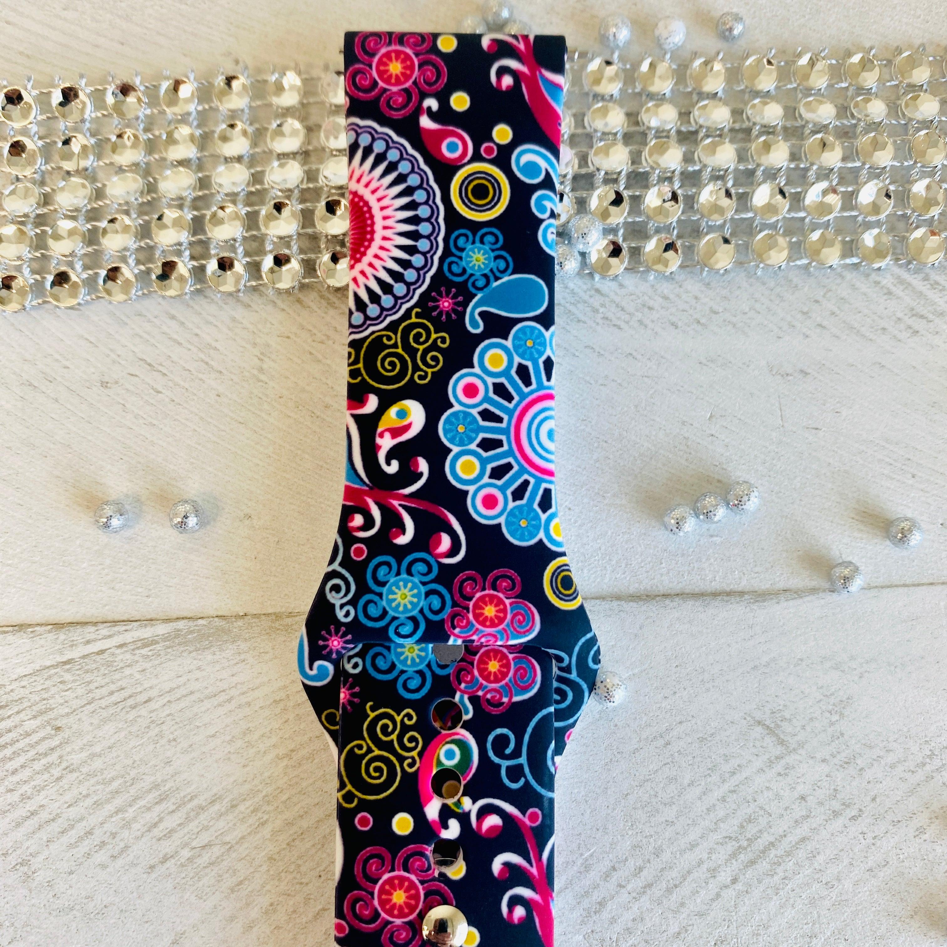 Colorful Paisley Black Print Silicone Band For Fitbit Versa 1/2 - Fancy Bands 