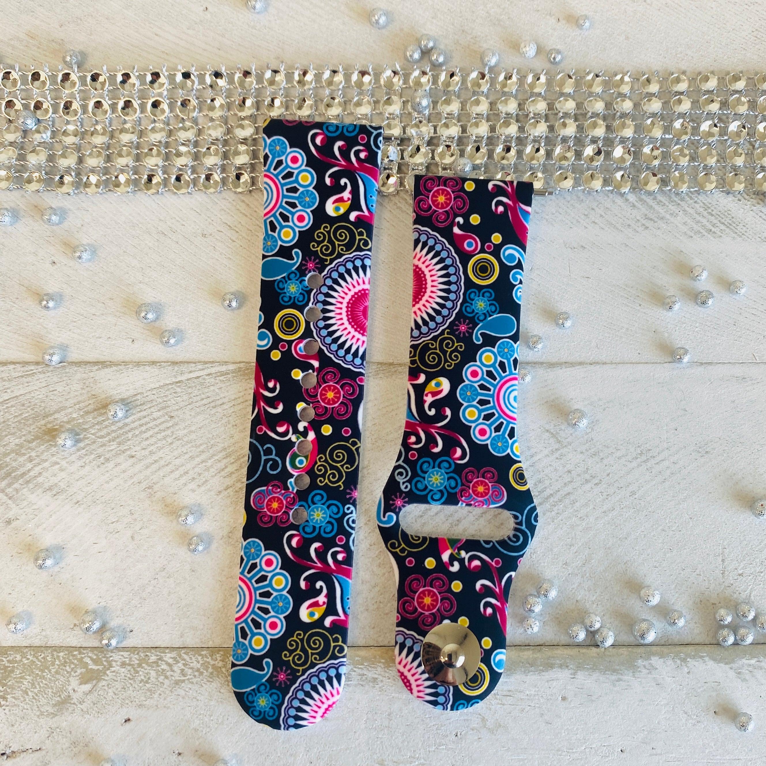 Colorful Paisley Black Print Silicone Band For Samsung Watch - Fancy Bands