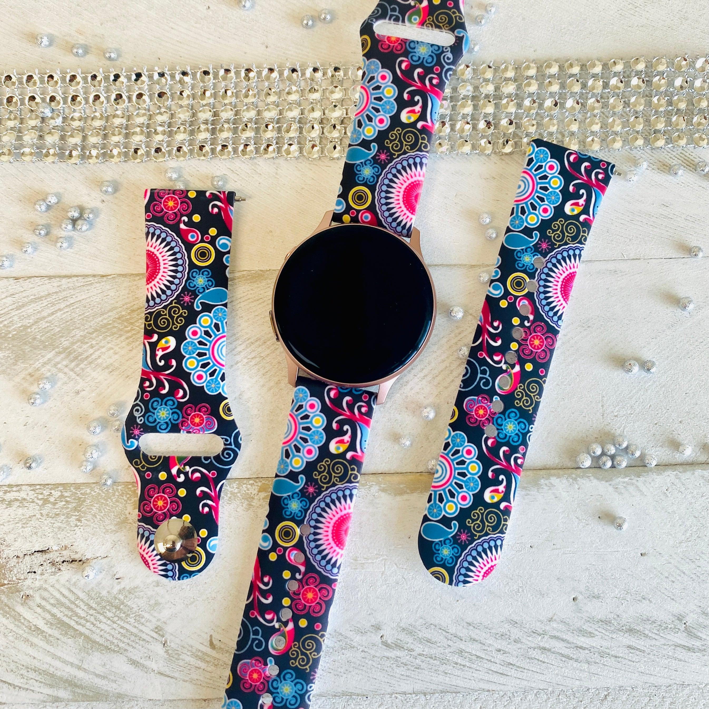 Colorful Paisley Black Print Silicone Band For Samsung Watch - Fancy Bands