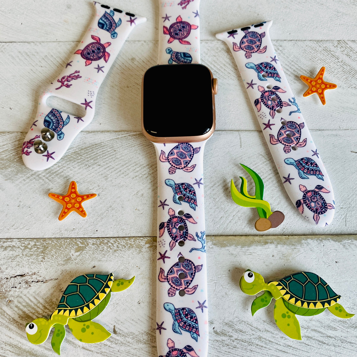 Sea Turtle Print Silicone Band For Apple Watch – Fancy Bands display picture 2