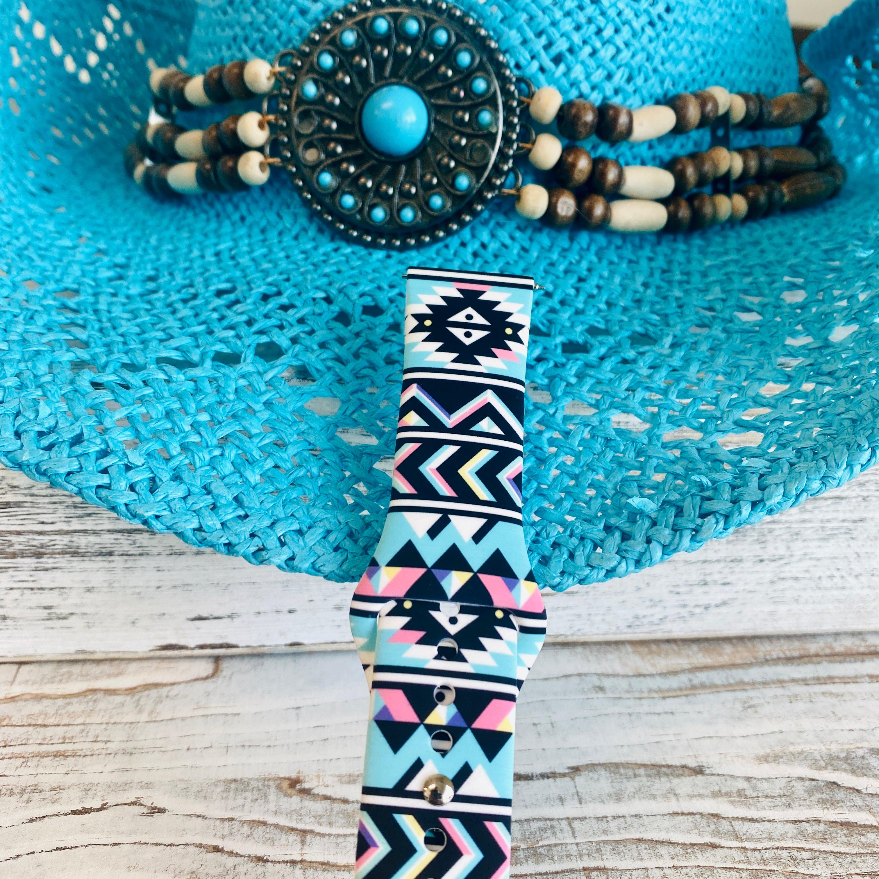 Boho-Chic Turquoise Print Silicone Band For Fitbit Versa 1/2 - Fancy Bands