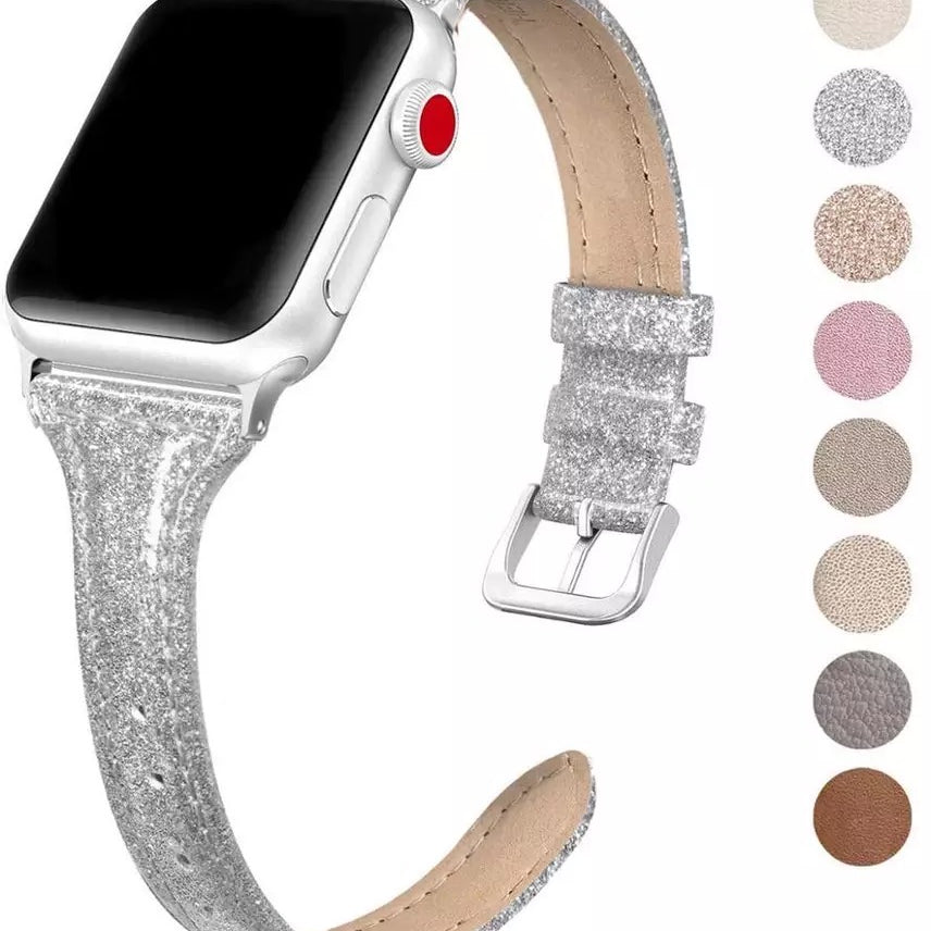 Sparkly Slim Leather Band For Apple Watch Multiple Colors Available