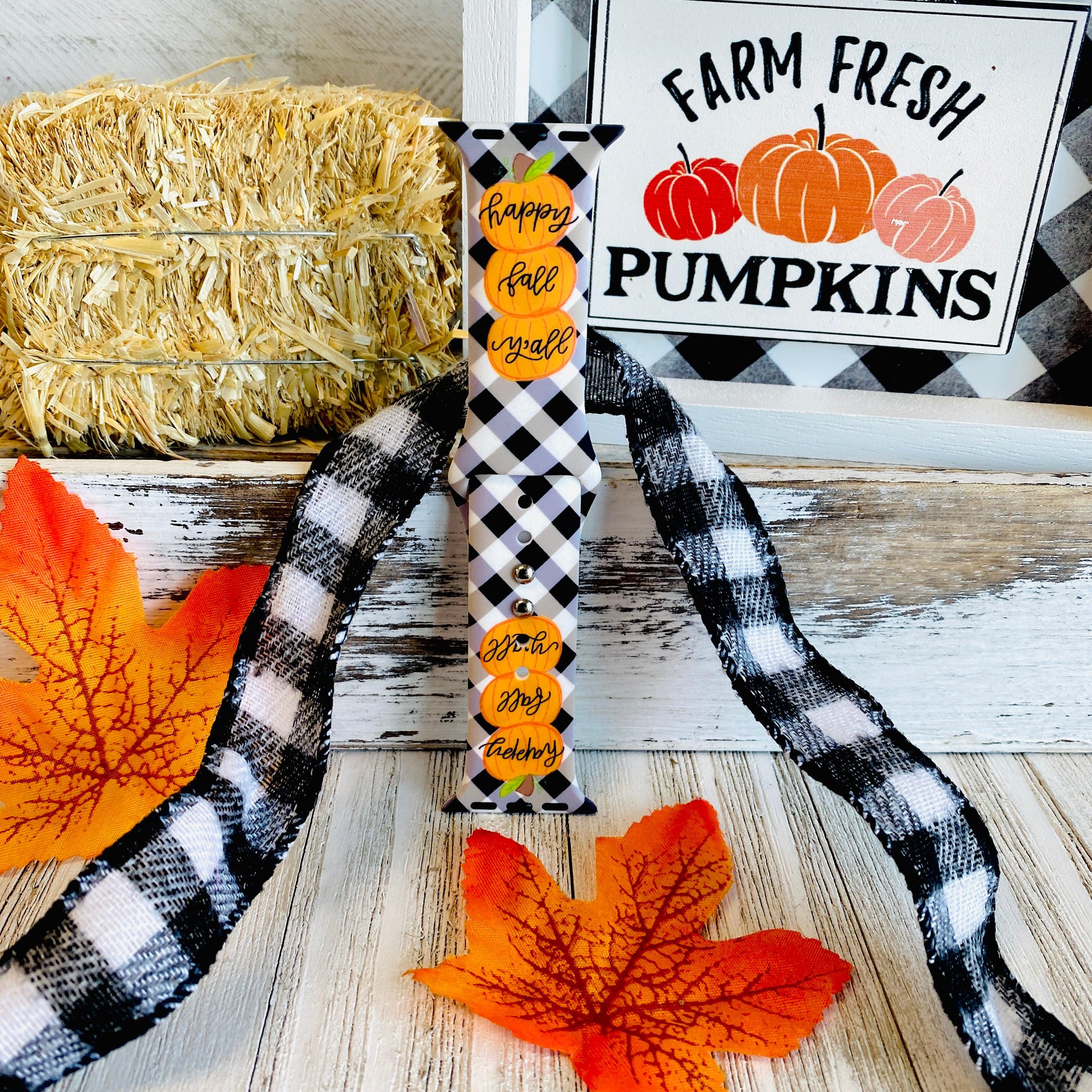 Black Plaid Happy Fall Y'all Print Silicone Band For Apple Watch - Fancy Bands