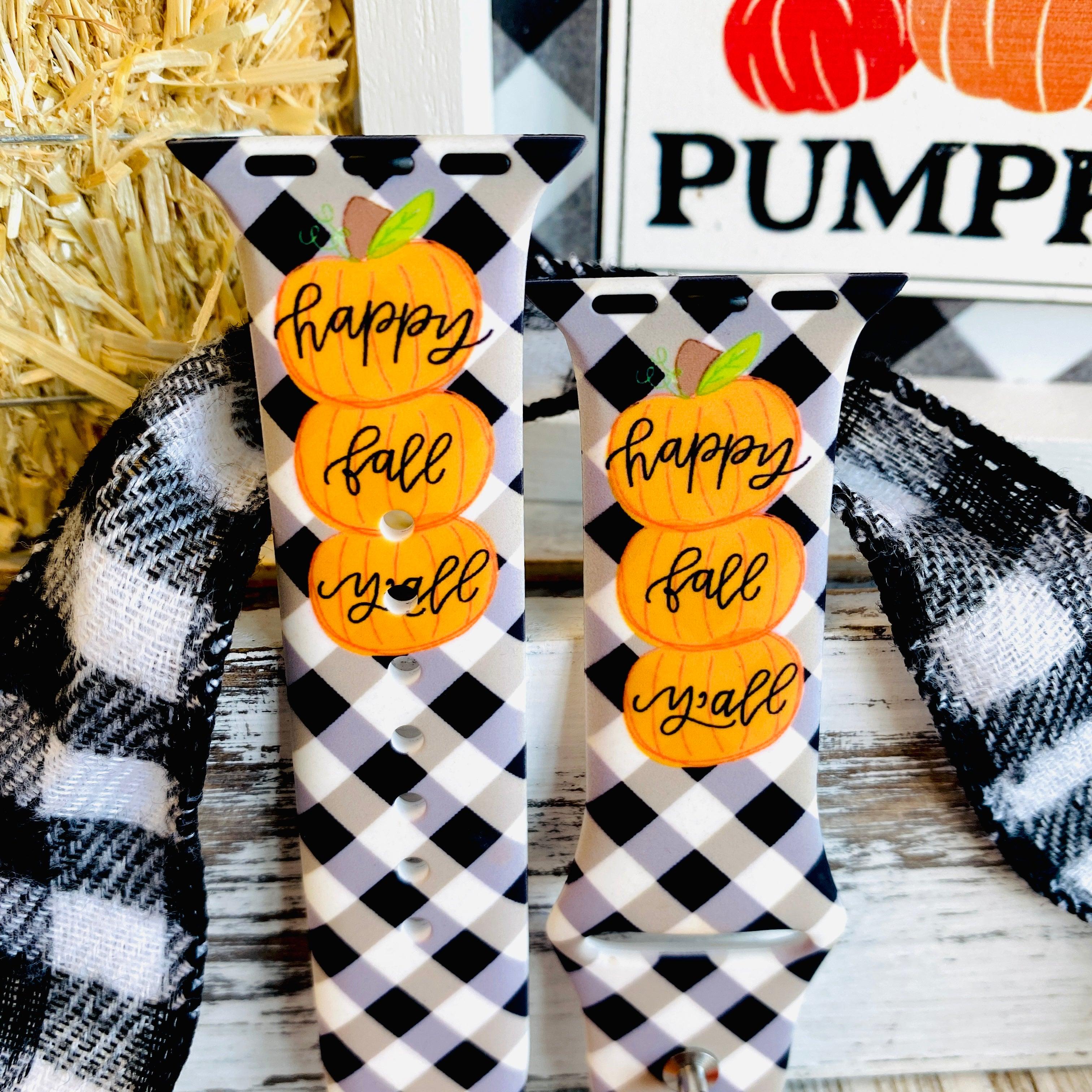 Black Plaid Happy Fall Y'all Print Silicone Band For Apple Watch - Fancy Bands