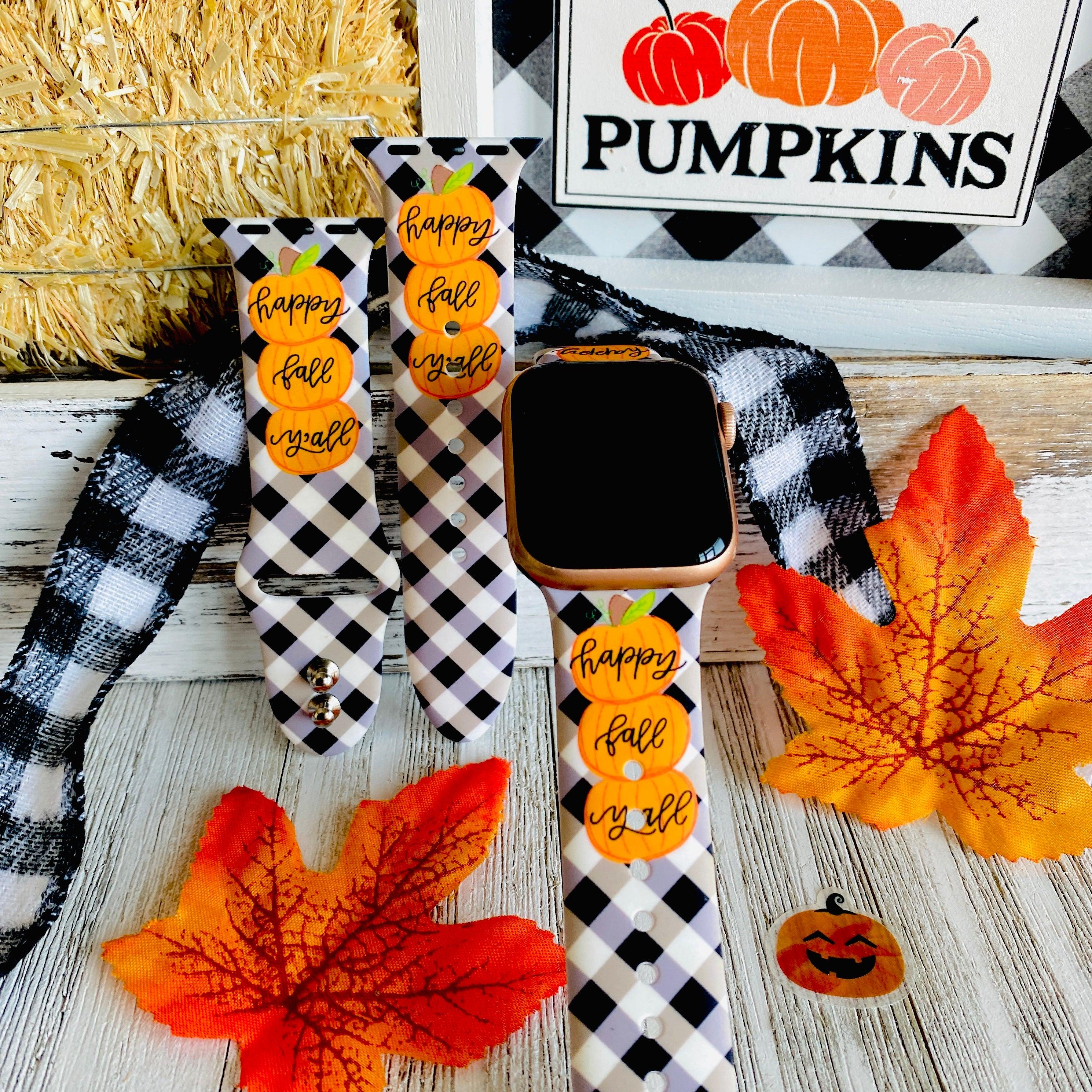 Black Plaid Happy Fall Y'all Print Silicone Band For Apple Watch - Fancy Bands