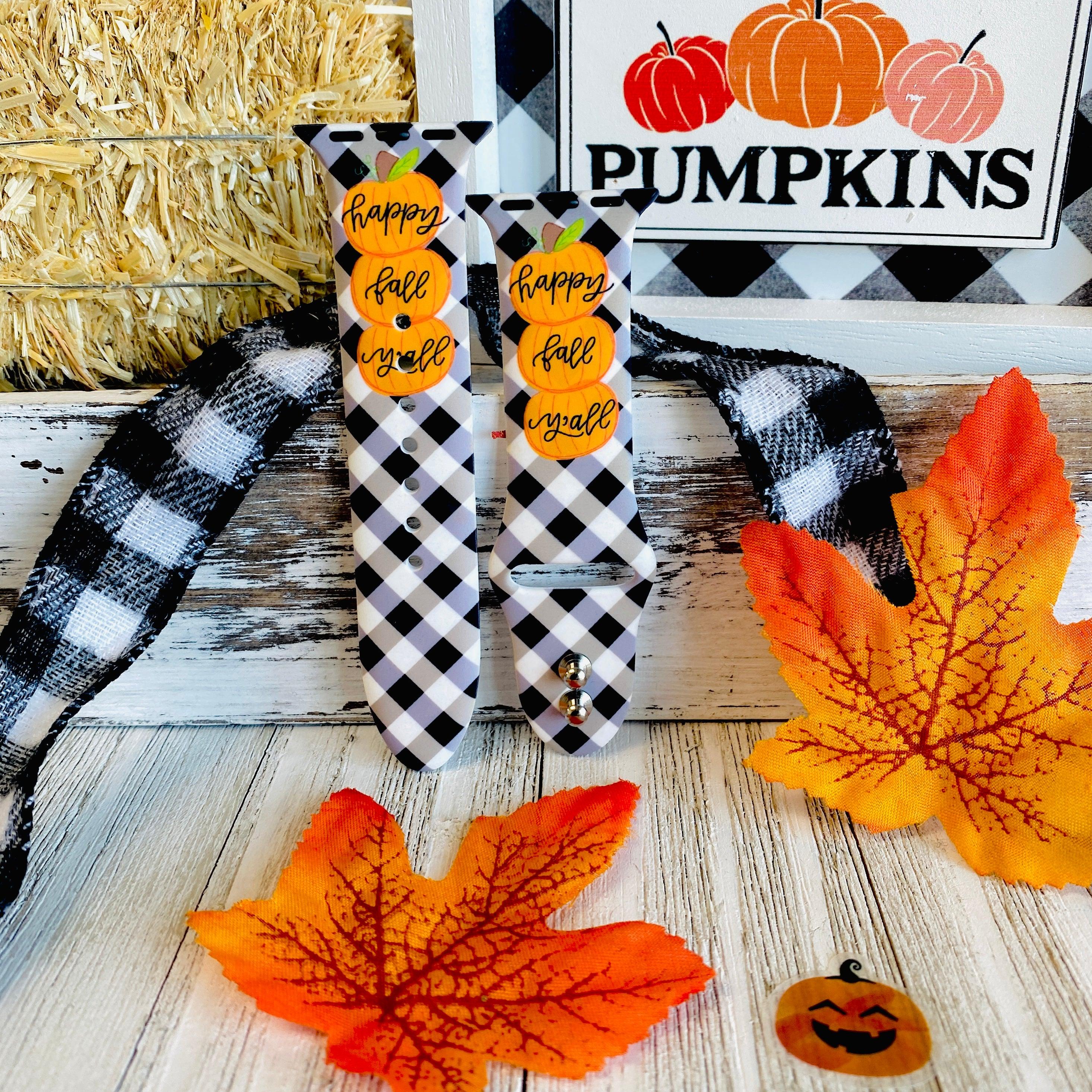 Black Plaid Happy Fall Y'all Print Silicone Band For Apple Watch - Fancy Bands