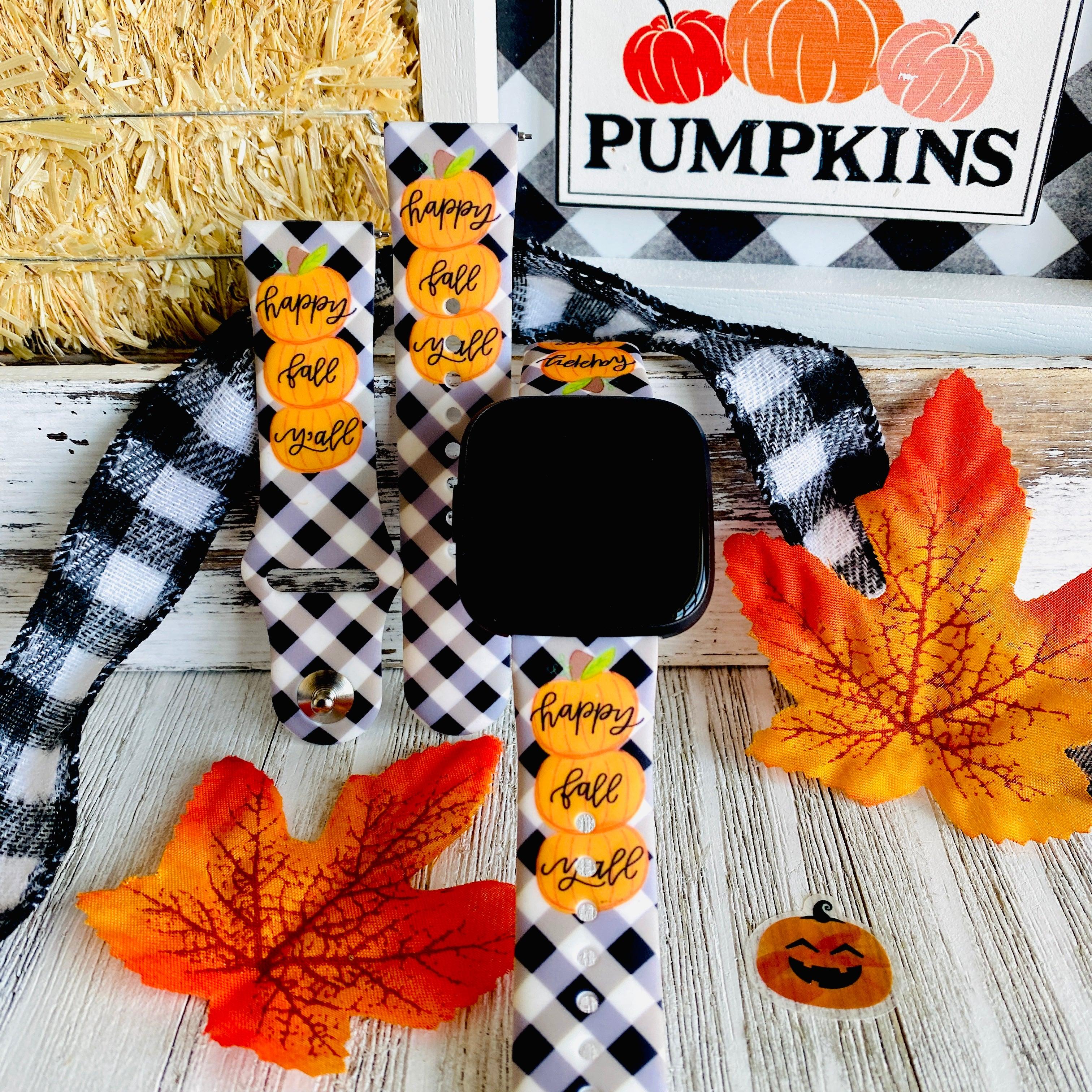 Black Plaid Happy Fall Y'all Print Silicone Band For Fitbit Versa 1/2 - Fancy Bands