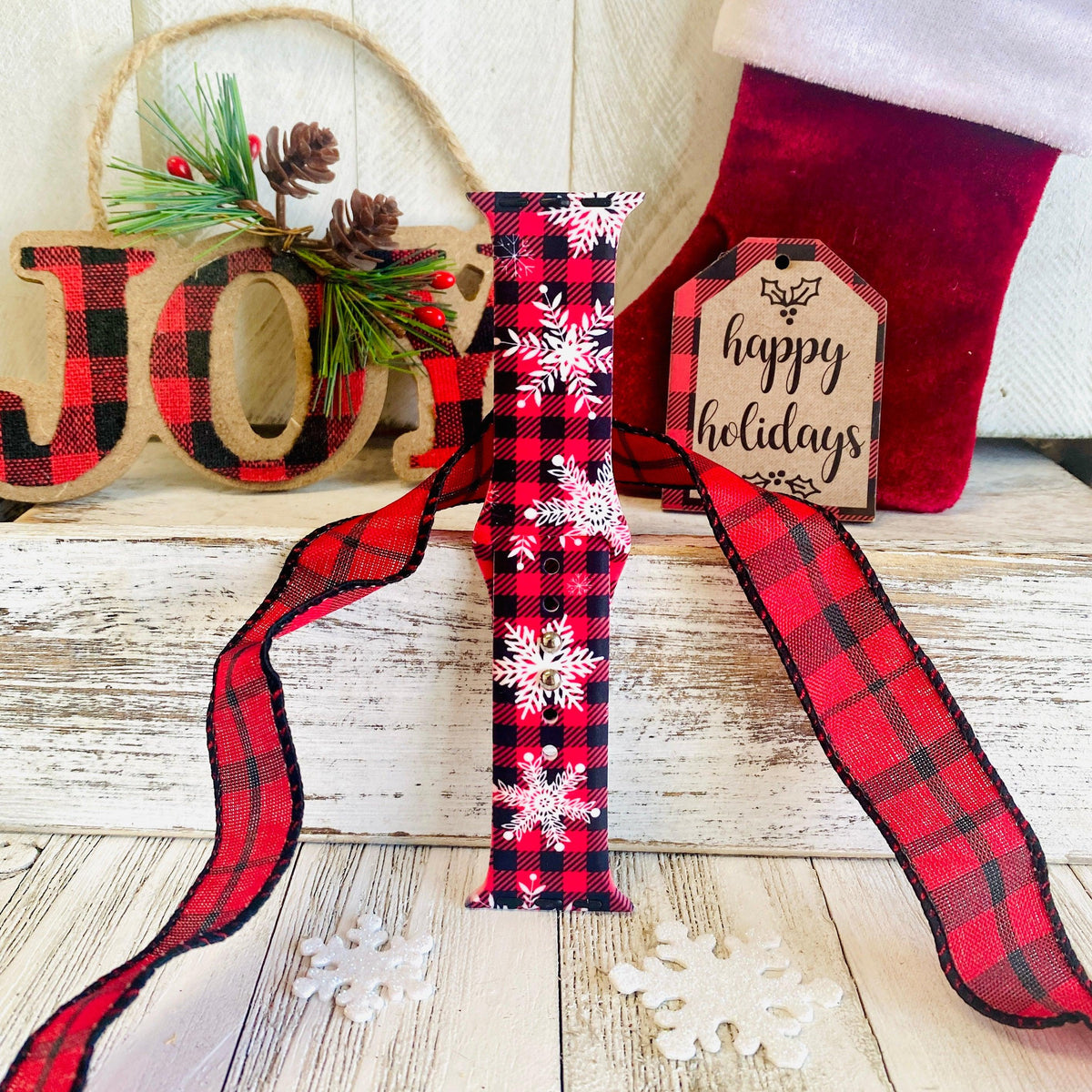 Buffalo Plaid Snowflake Print Silicone Band For Apple Watch - Fancy Bands