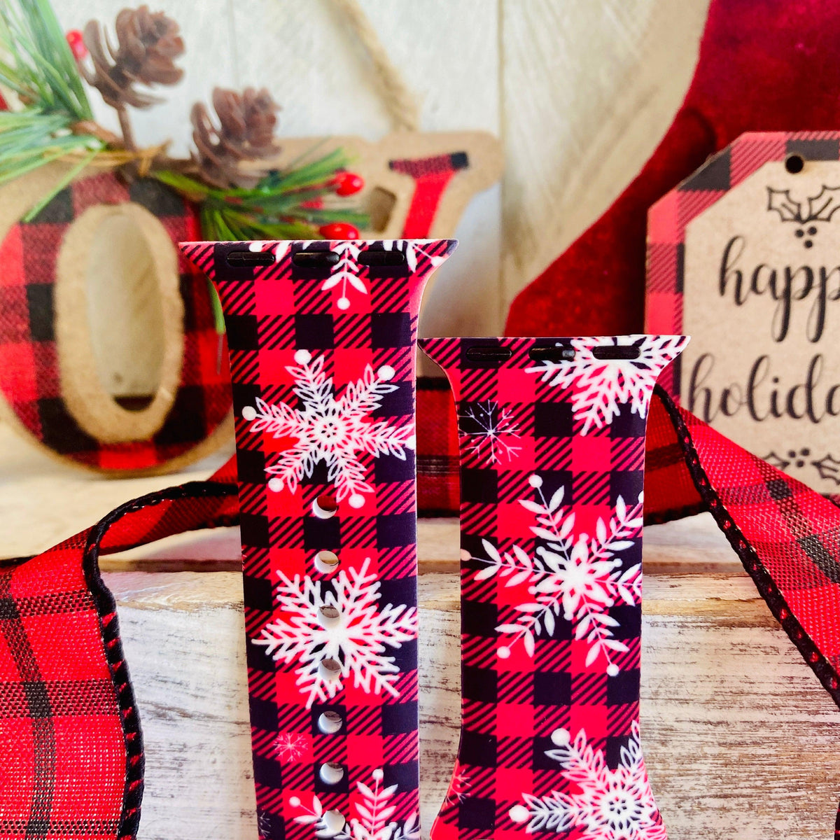 Buffalo Plaid Snowflake Print Silicone Band For Apple Watch - Fancy Bands