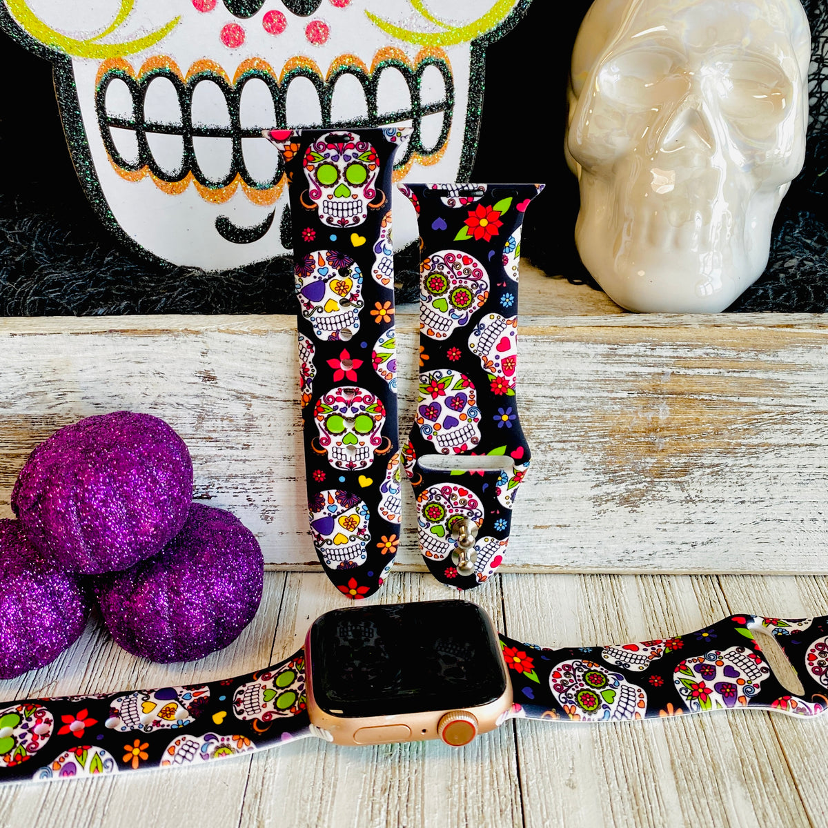 Sugar Skull Print Silicone Band For Apple Watch – Fancy Bands